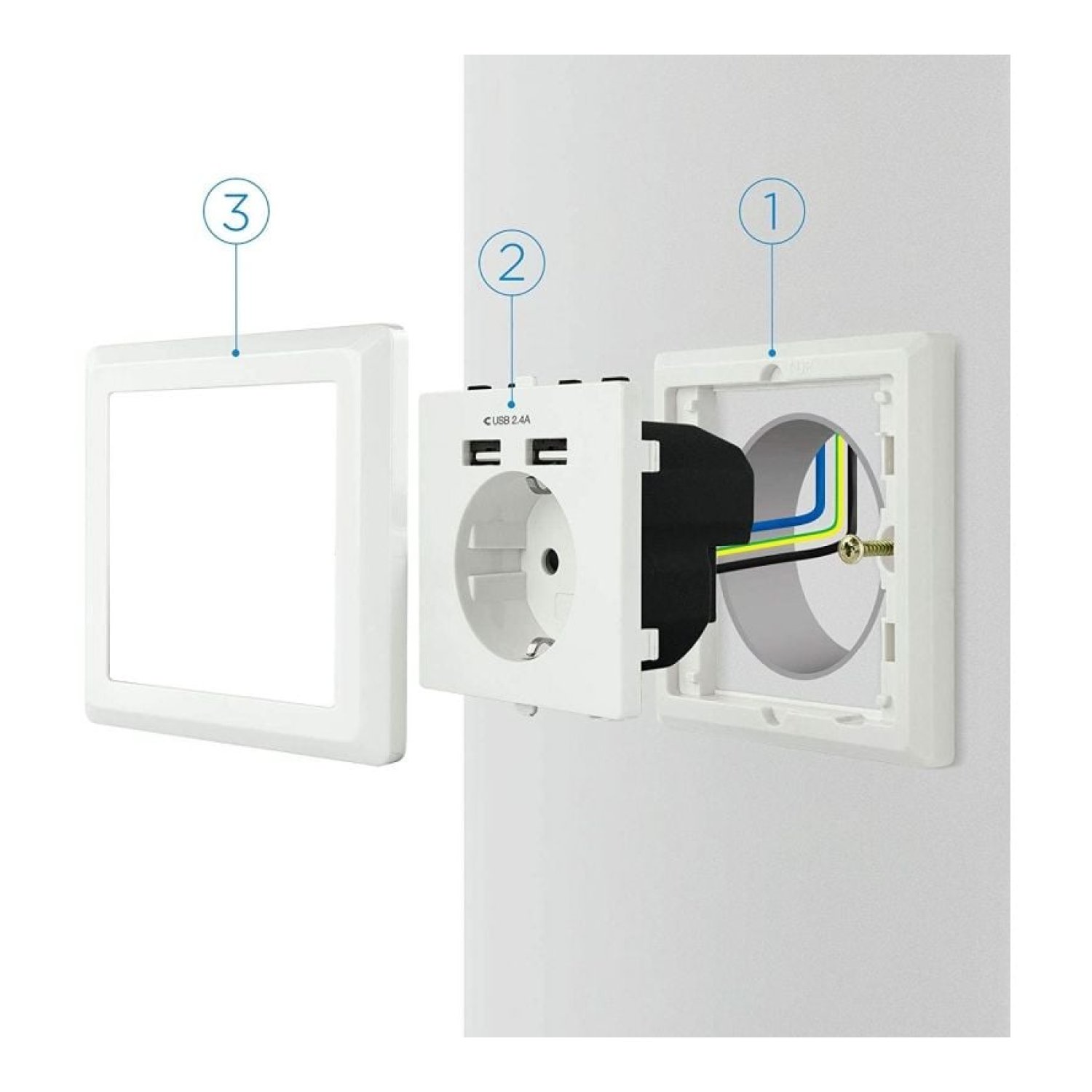 Nanocable Roseta de Pared · 1 Schuko · 2 USB · Carga Rápida