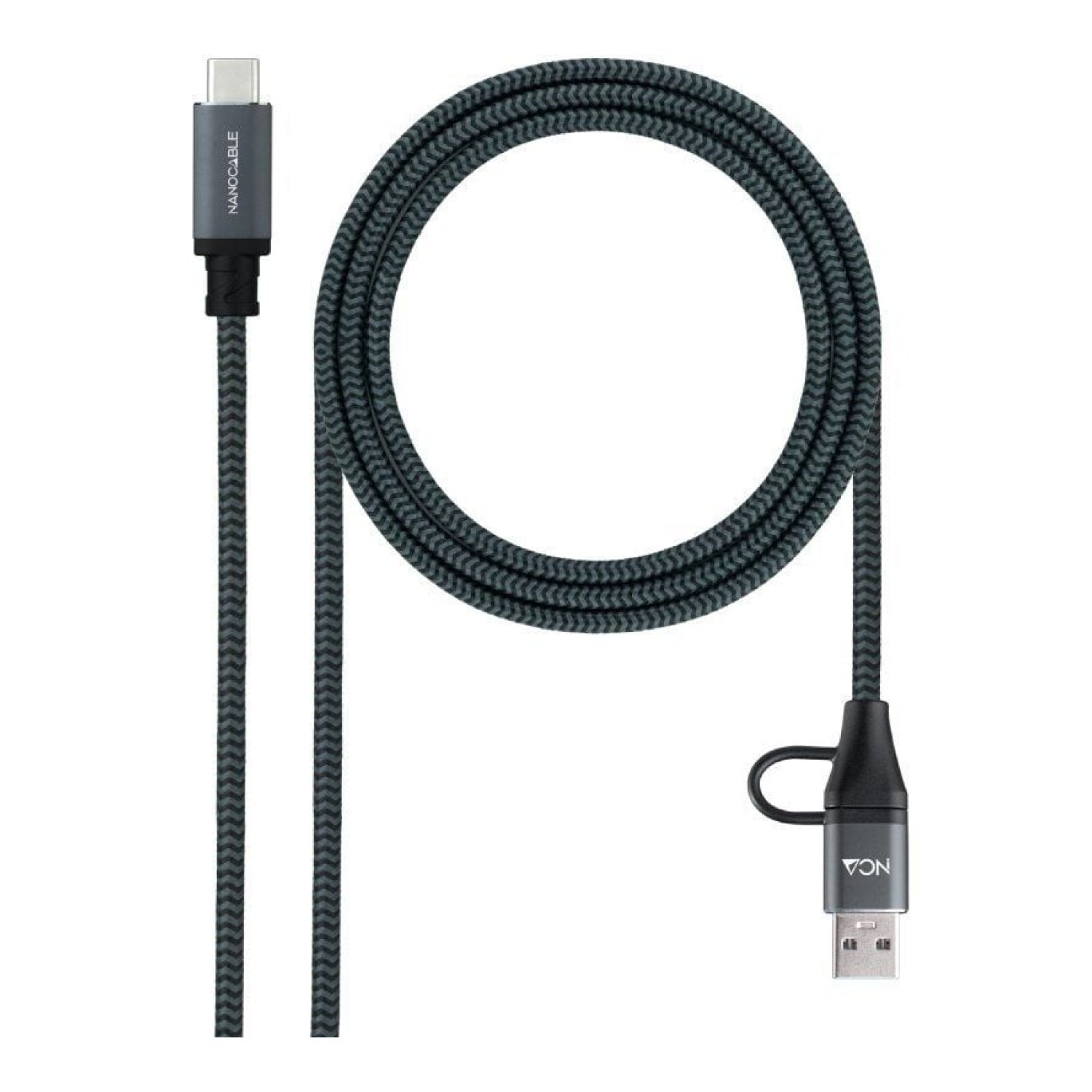 Nanocable · Cable USB 3.2 Tipo-C · 3m · 100W · 20Gbps · Gris y Negro