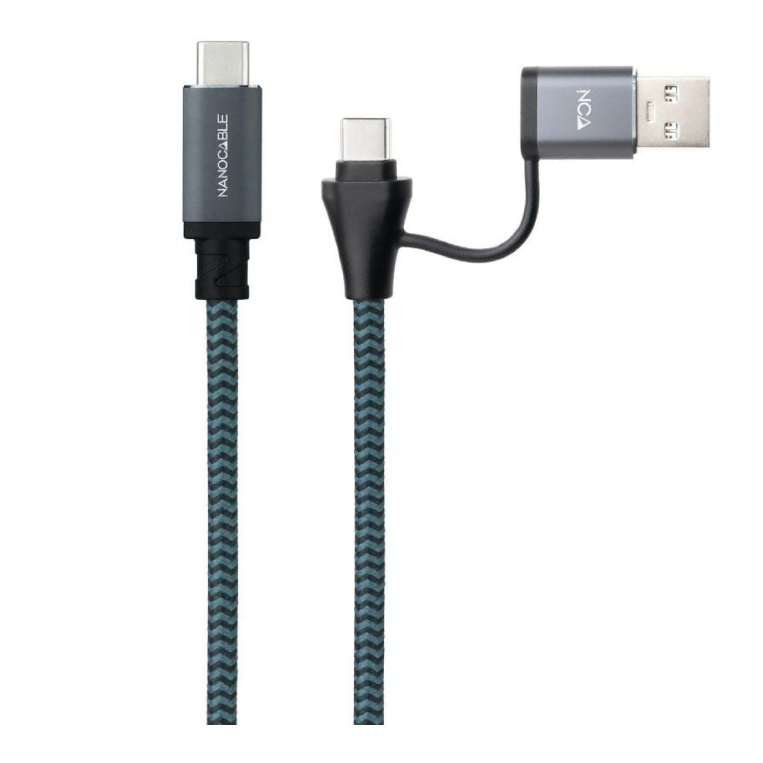 Nanocable · Cable USB 3.2 Tipo-C · 3m · 100W · 20Gbps · Gris y Negro