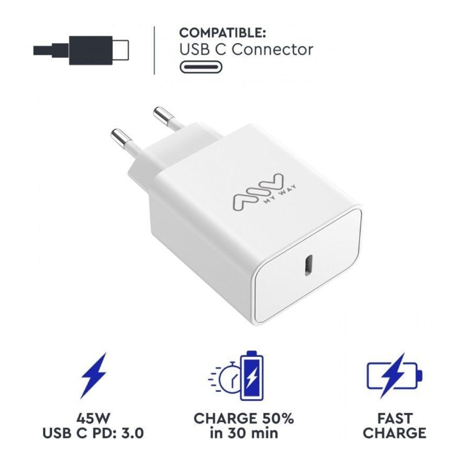 Myway Cargador de Pared · USB Tipo-C · 45W