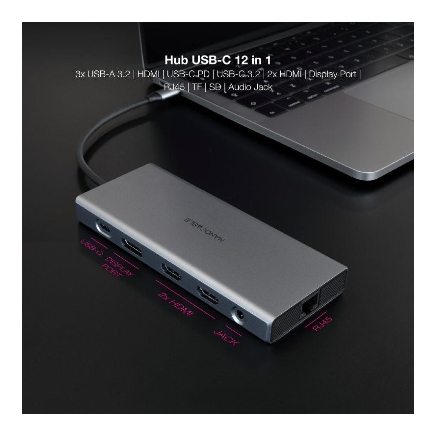 Nanocable · Docking USB-C · 3xUSB · 2xHDMI 4K · DisplayPort · RJ45 · Gris