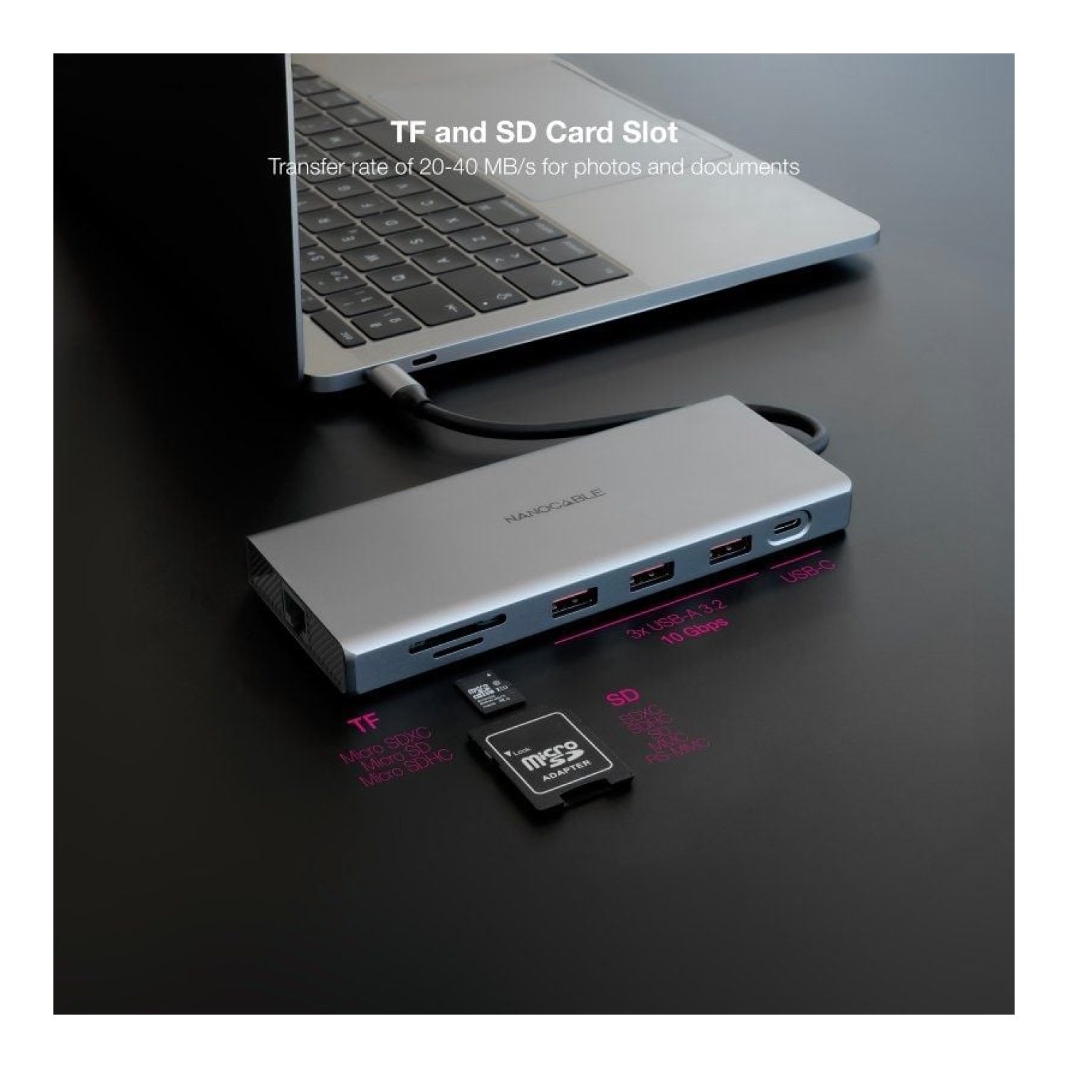 Nanocable · Docking USB-C · 3xUSB · 2xHDMI 4K · DisplayPort · RJ45 · Gris