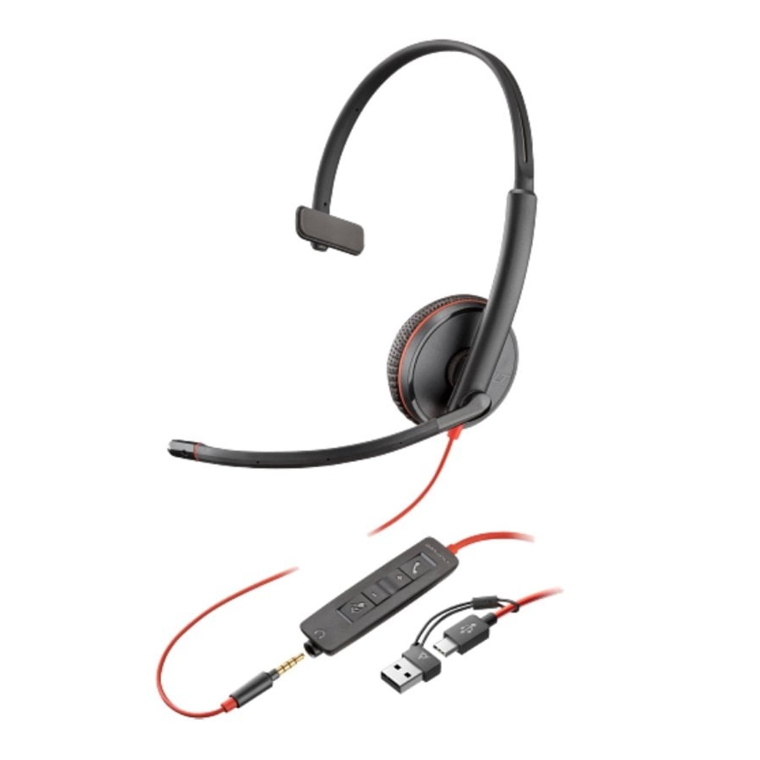 Poly Blackwire 3215 · Auricular con Micrófono · USB-C/A + Jack 3.5mm · Negro