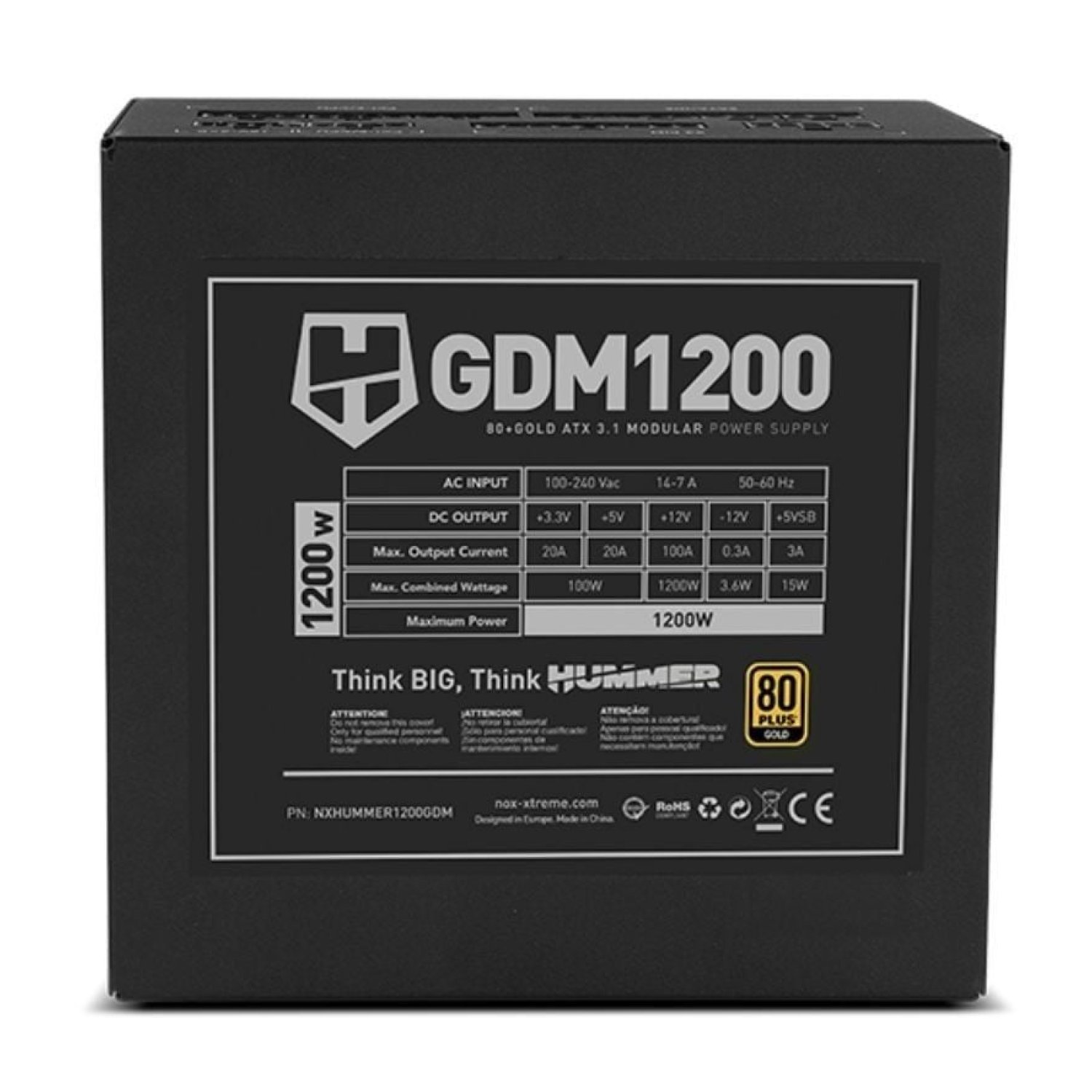 Nox Hummer GDM · 1200W · ATX 3.1 · PCIe 5.0 · 80 Plus Gold · Ventilador 12cm