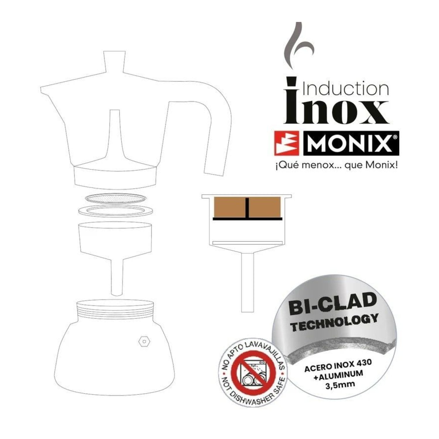 Monix Cafetera Italiana Induction Inox · 6 Tazas · Negra