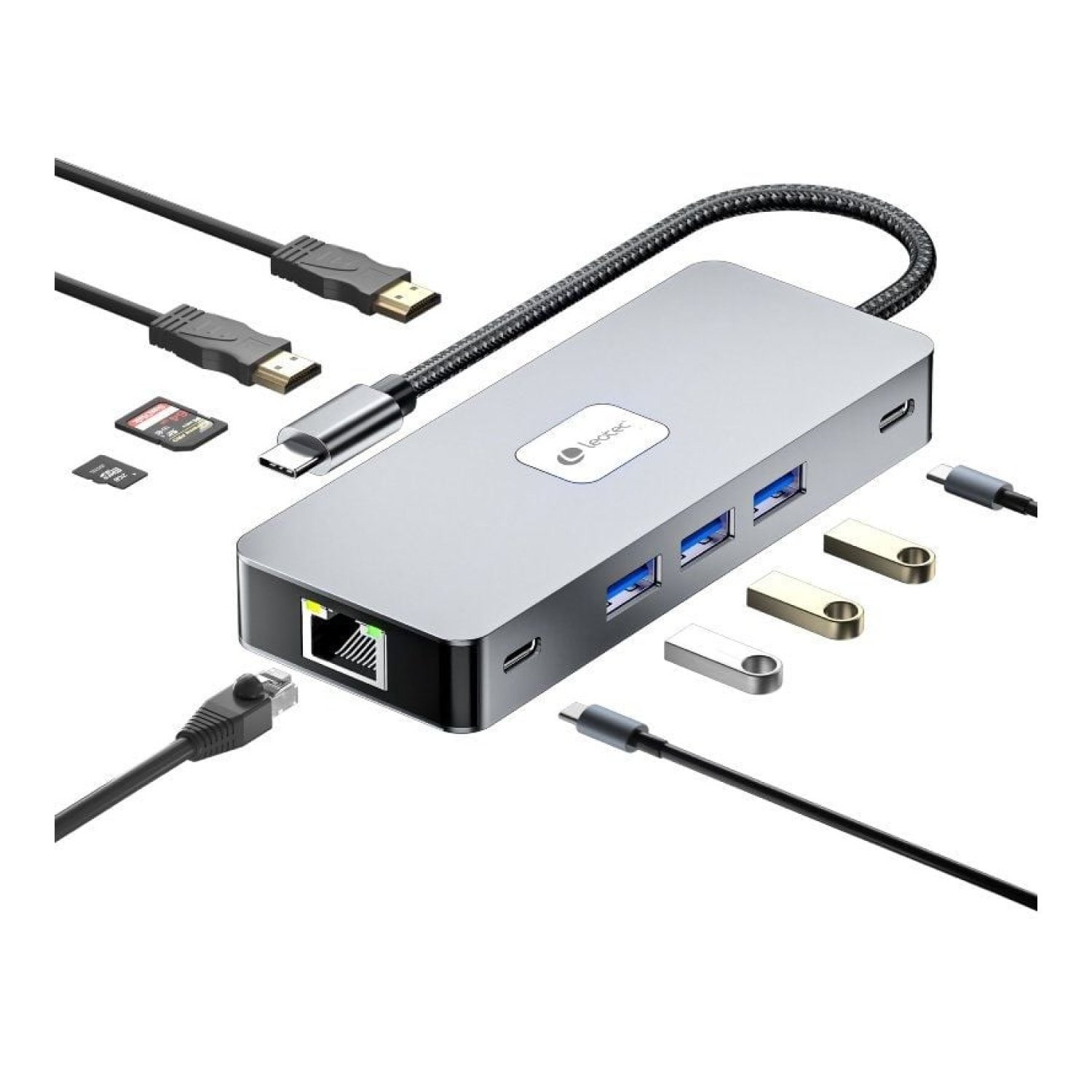 Leotec Docking USB Tipo-C · 3xUSB · 2xHDMI 4K · RJ45 · Lector SD/MicroSD