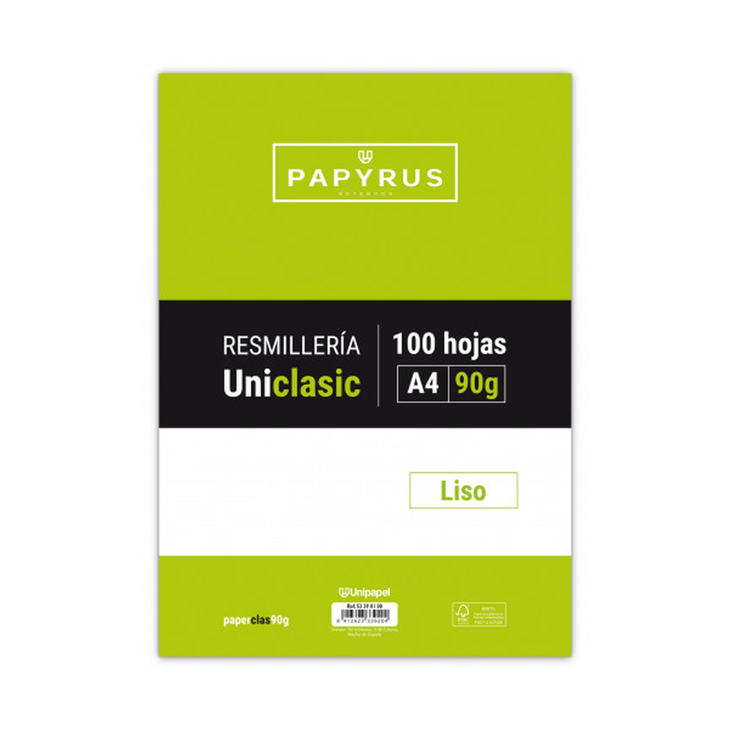 RECAMBIO PAQUETE 100 HOJAS A4 UNICLASIC 90 GR. LISO SIN MARGEN PAPYRUS 53390100
