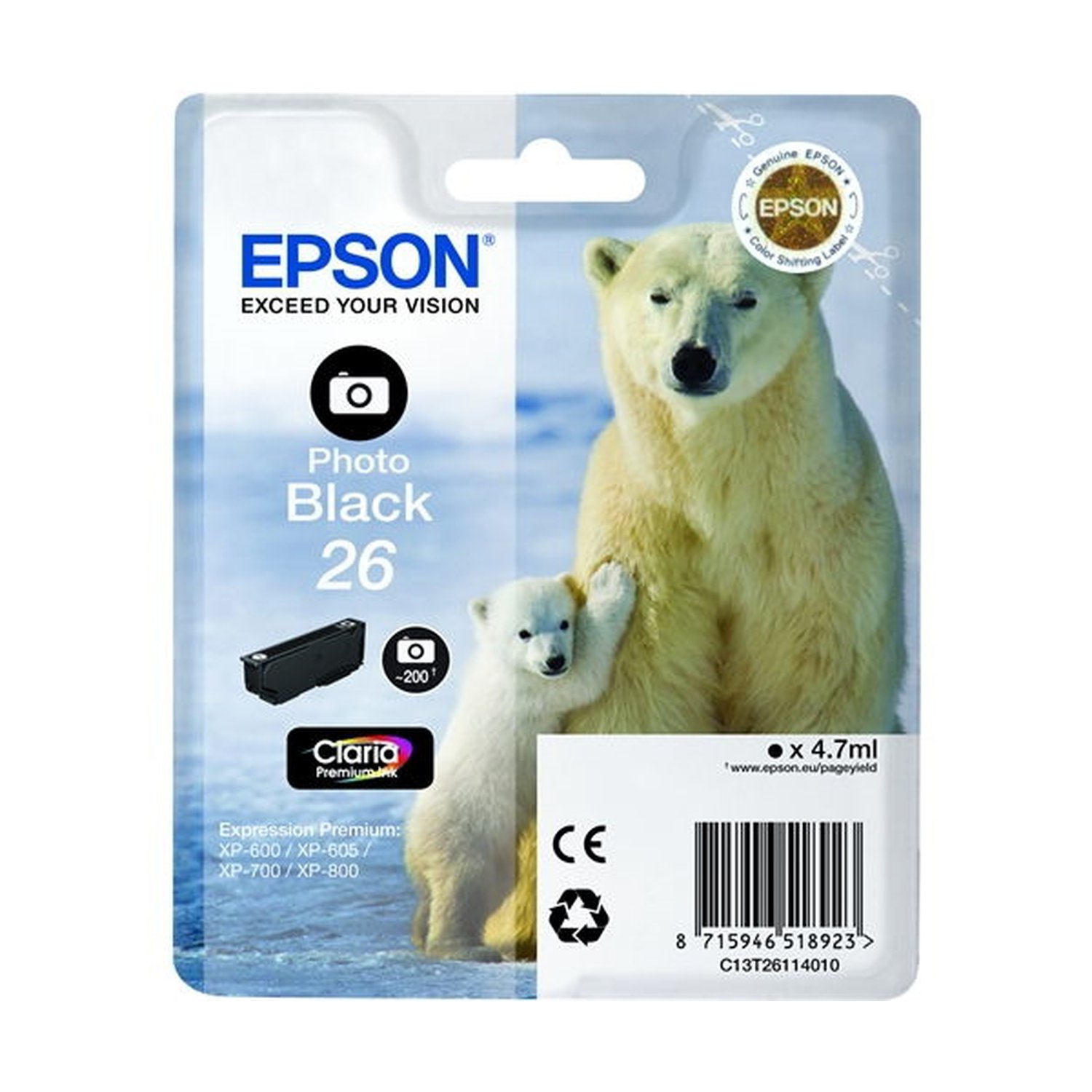 EPSON CARTUCHO NEGRO FOTO T26 200 PAG. XP/600/605/700/800