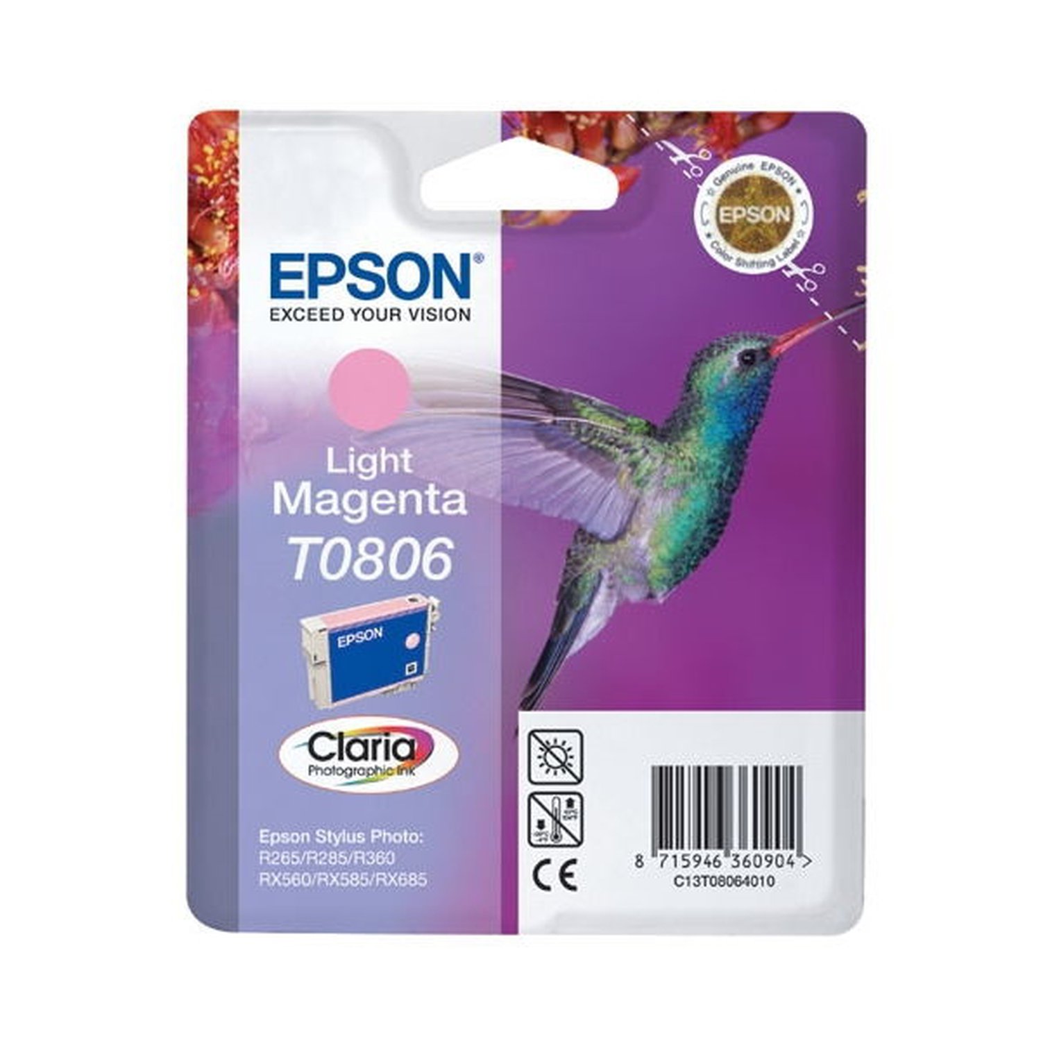 EPSON CARTUCHO MAGENTA CLARO STYLUS PHOTO R/265/285/360 STYLUS PHOTO RX/560/585/685 STYLUS PHOTO PX/650/660/700W/710W/720WD/800FW/810FW/820FWD STYLUS PHOTO P/50