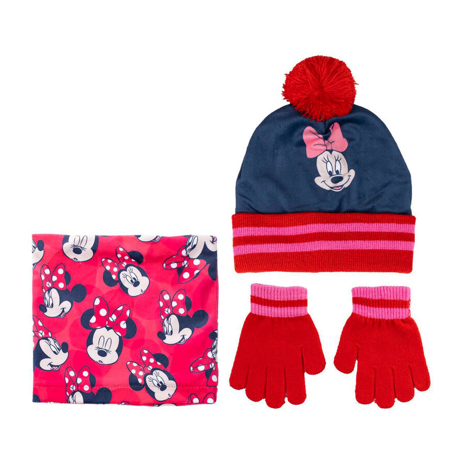 Conjunto gorro guantes braga cuello Minnie Disney