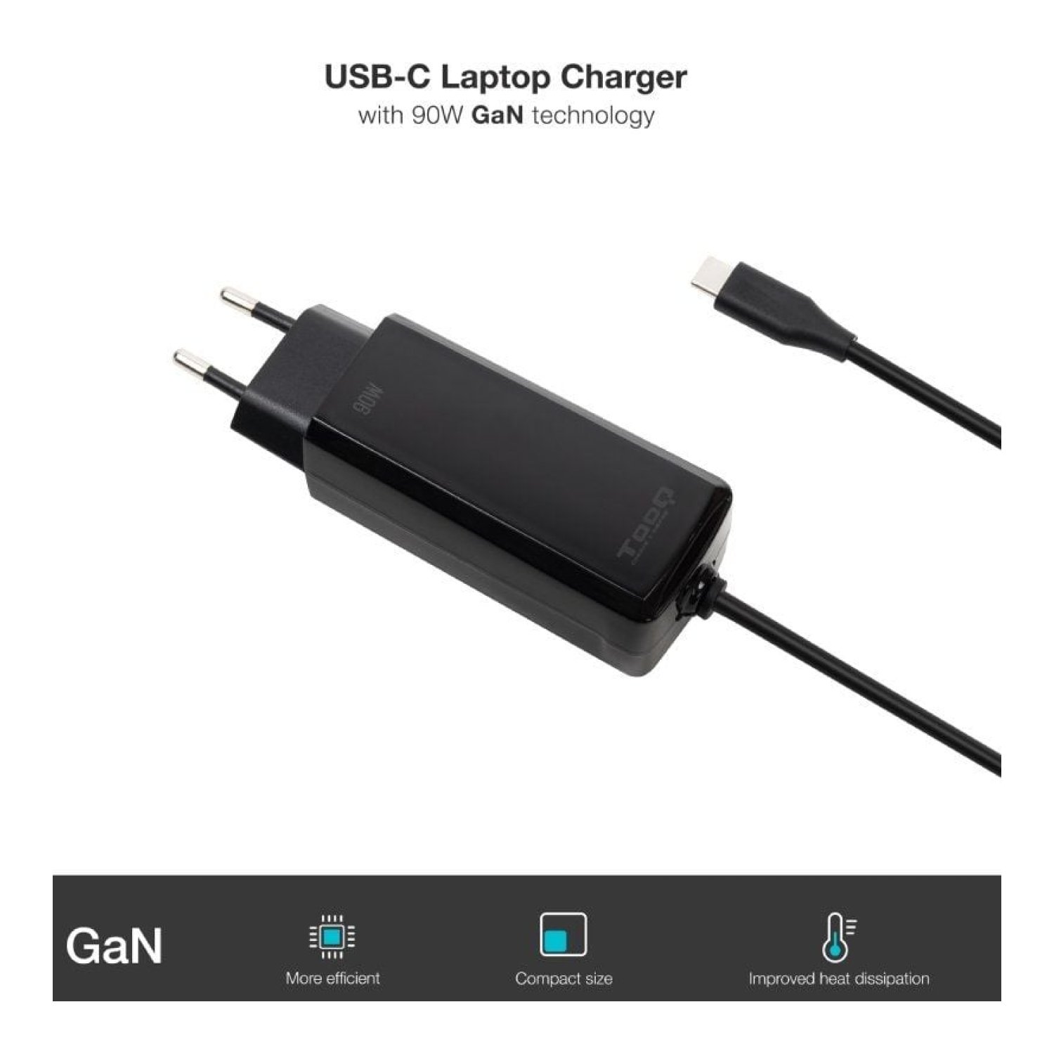 TOOQ Cargador GaN · 90W · USB Tipo-C · PD · 5-20V Automático