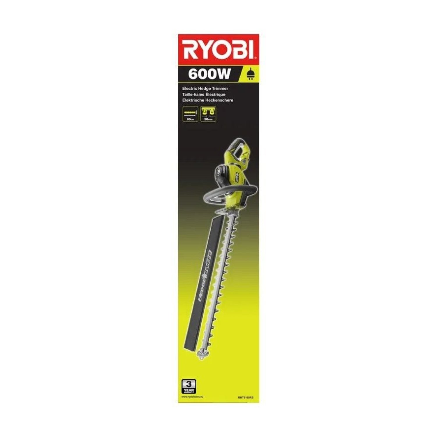 Ryobi RHT6160RS · Cortasetos Eléctrico · 600W · Cuchilla 60cm