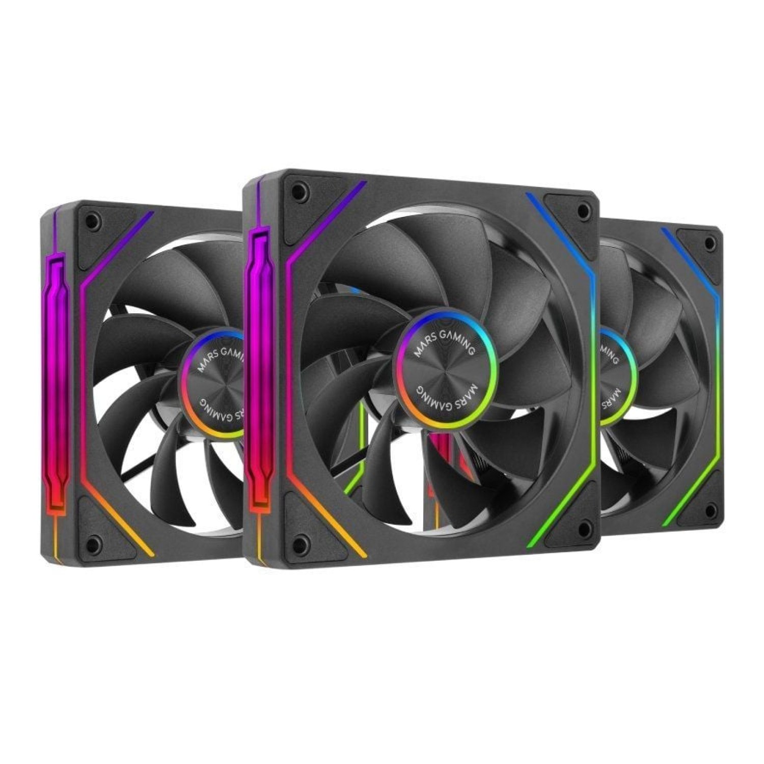 Mars Gaming MF-Linkfinity · Pack 3 Ventiladores 12cm · ARGB · Invertidos