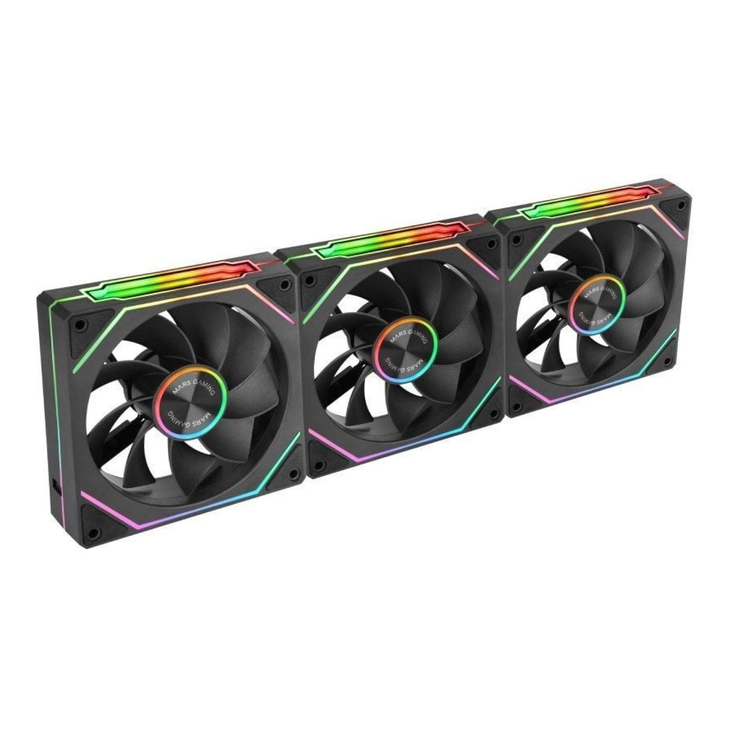 Mars Gaming MF-Linkfinity · Pack 3 Ventiladores 12cm · ARGB · Invertidos