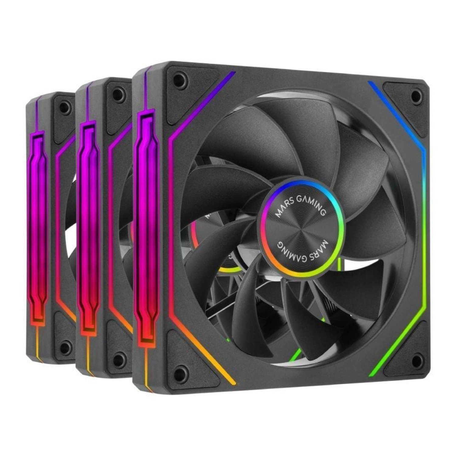 Mars Gaming MF-Linkfinity · Pack 3 Ventiladores 12cm · ARGB · Invertidos