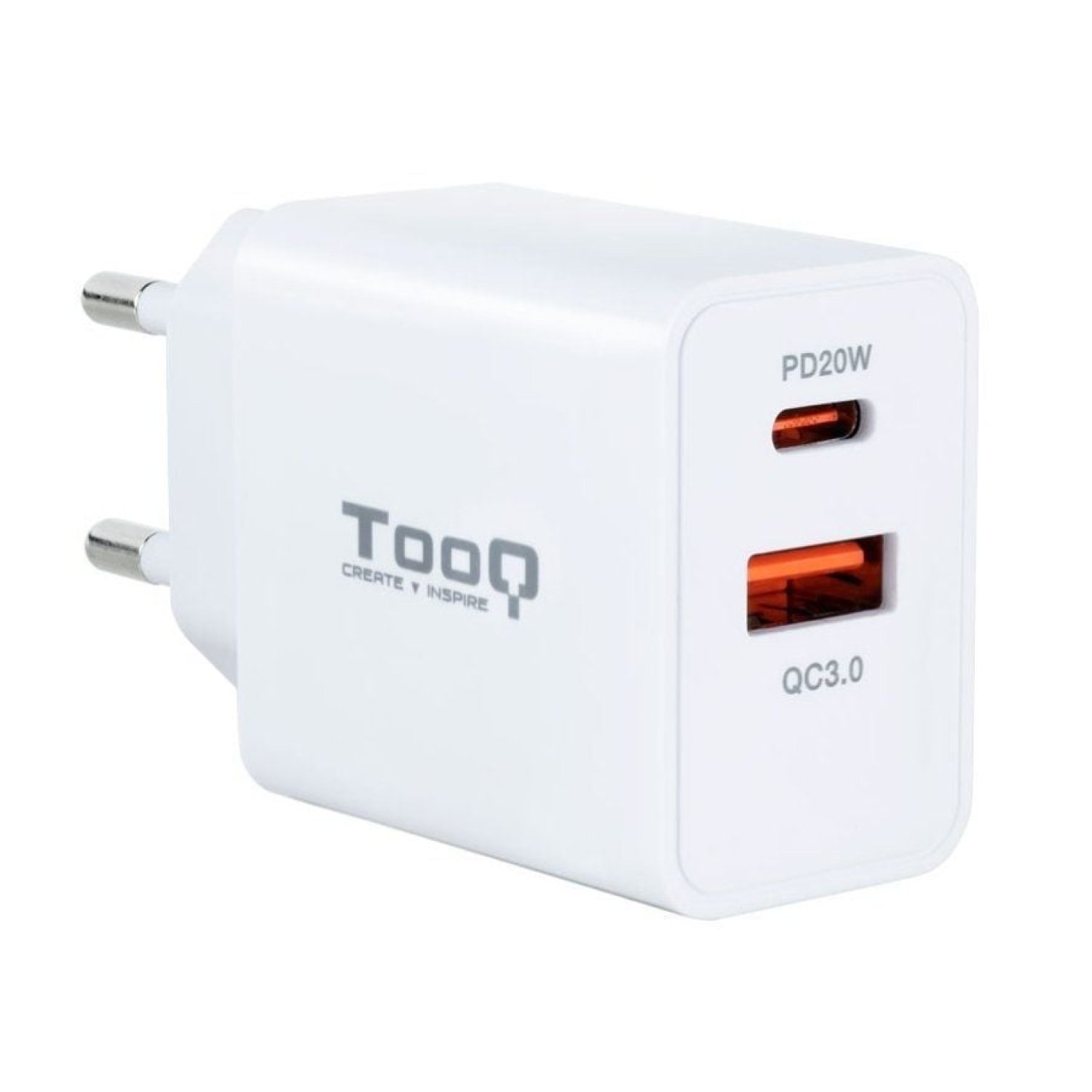 TooQ Cargador Pared · 20W · USB-C + USB · Blanco