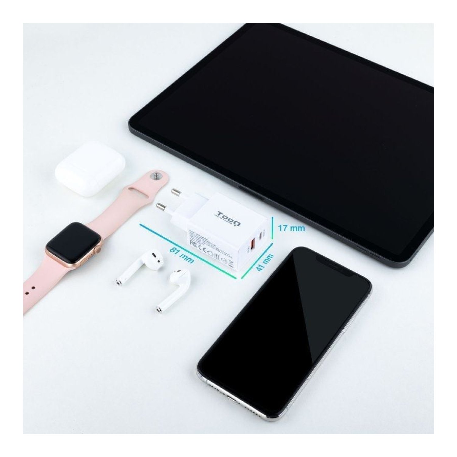 TooQ Cargador Pared · 20W · USB-C + USB · Blanco