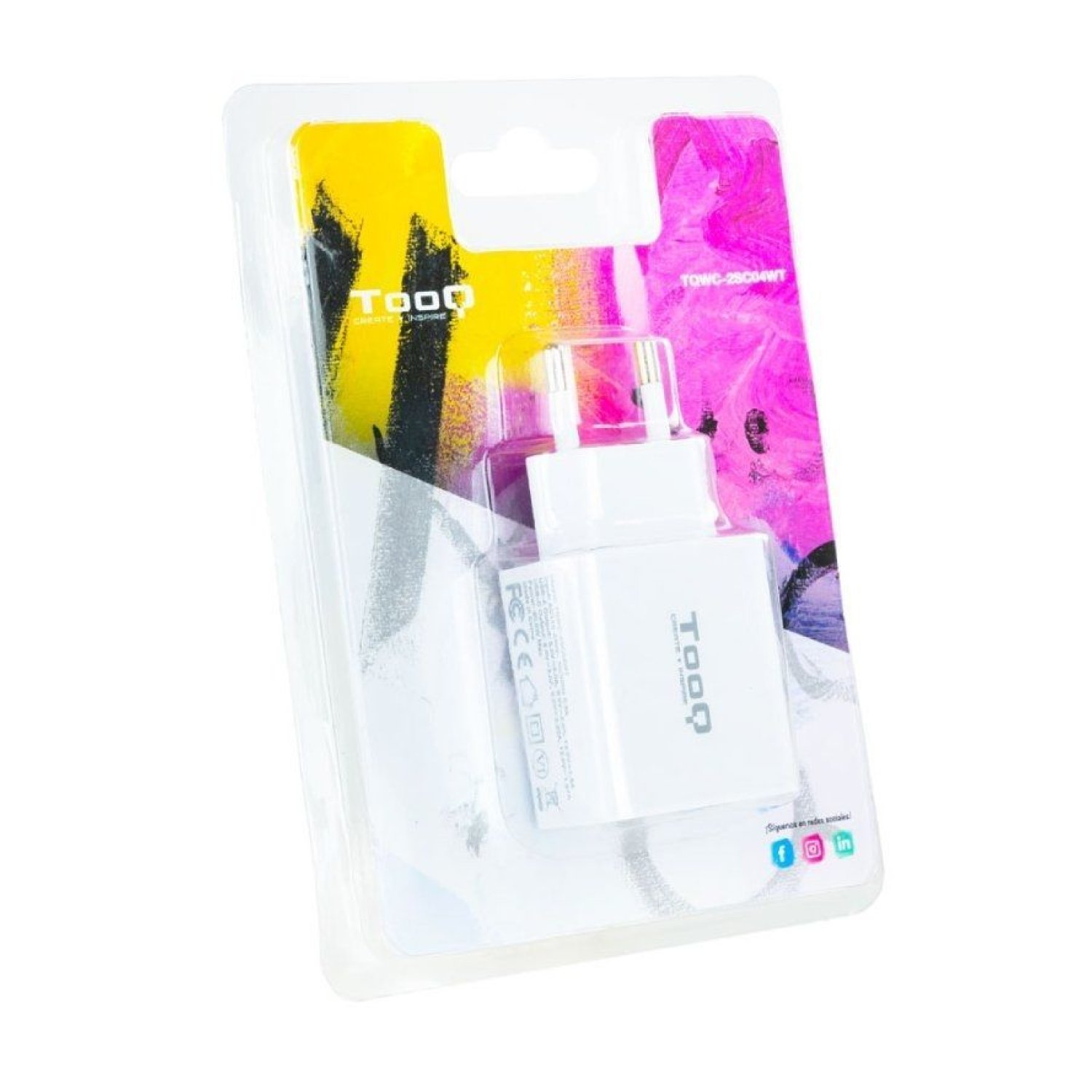 TooQ Cargador Pared · 20W · USB-C + USB · Blanco