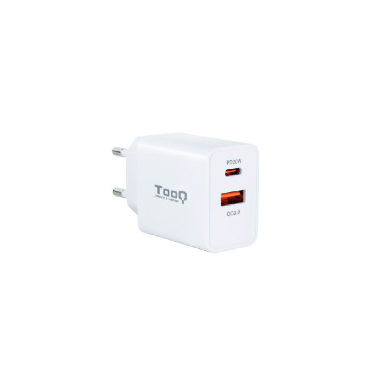 TooQ Cargador Pared · 20W · USB-C + USB · Blanco