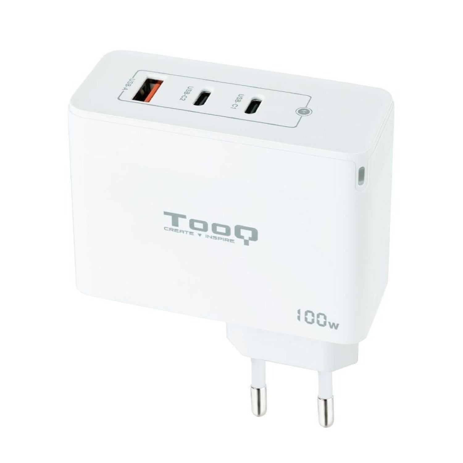 TooQ Cargador GaN 100W · 2x USB-C · 1x USB · Pared