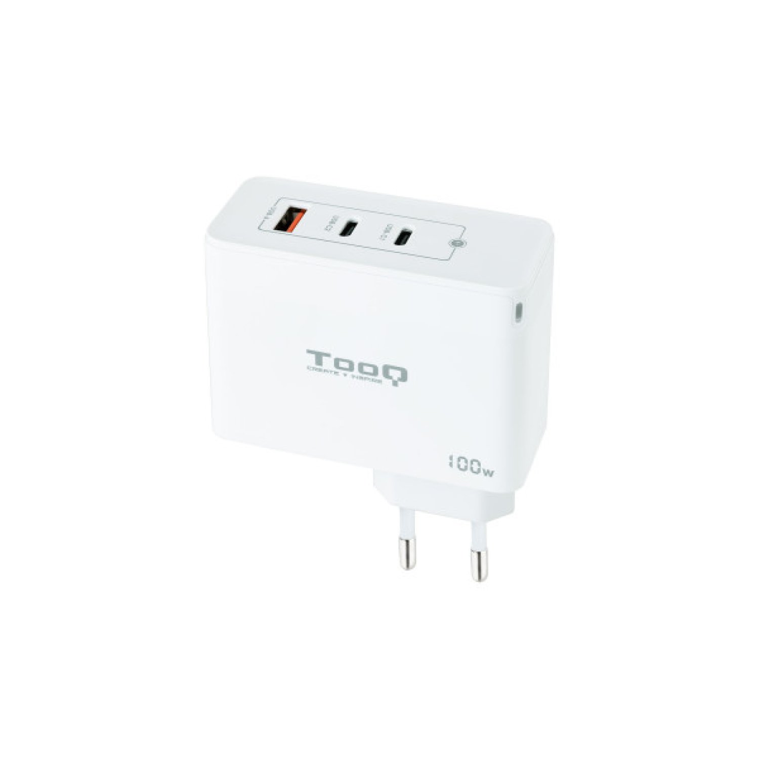 TooQ Cargador GaN 100W · 2x USB-C · 1x USB · Pared
