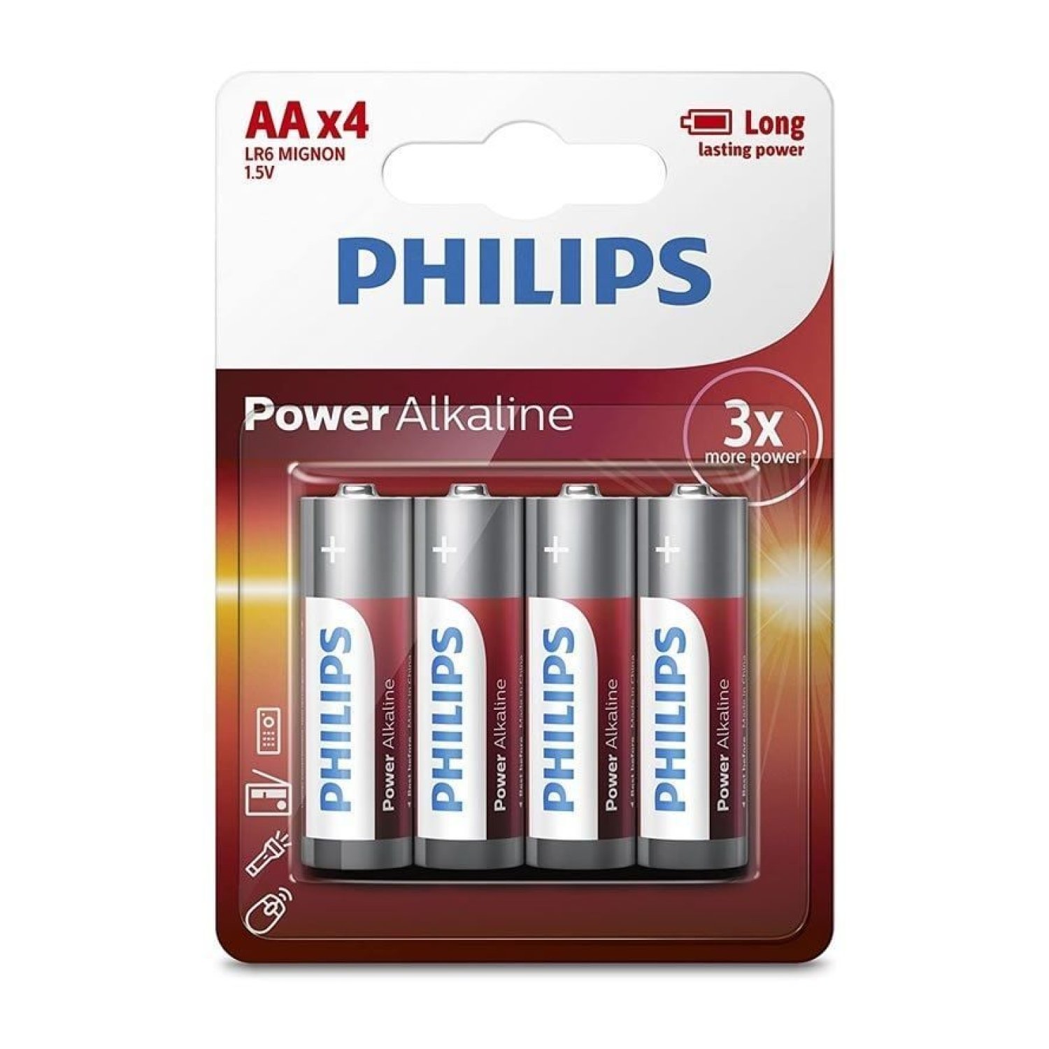 Philips Pilas AA LR6 · Pack de 4 · 1,5V Alcalinas