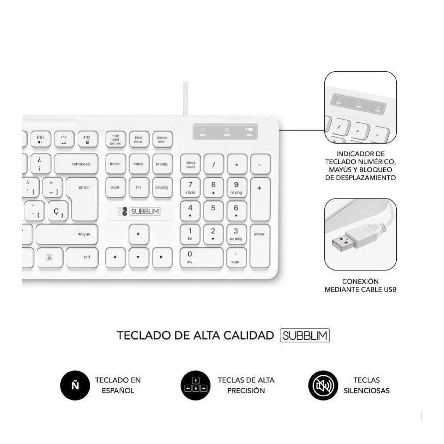 Subblim Business Slim · Teclado Silencioso · Blanco