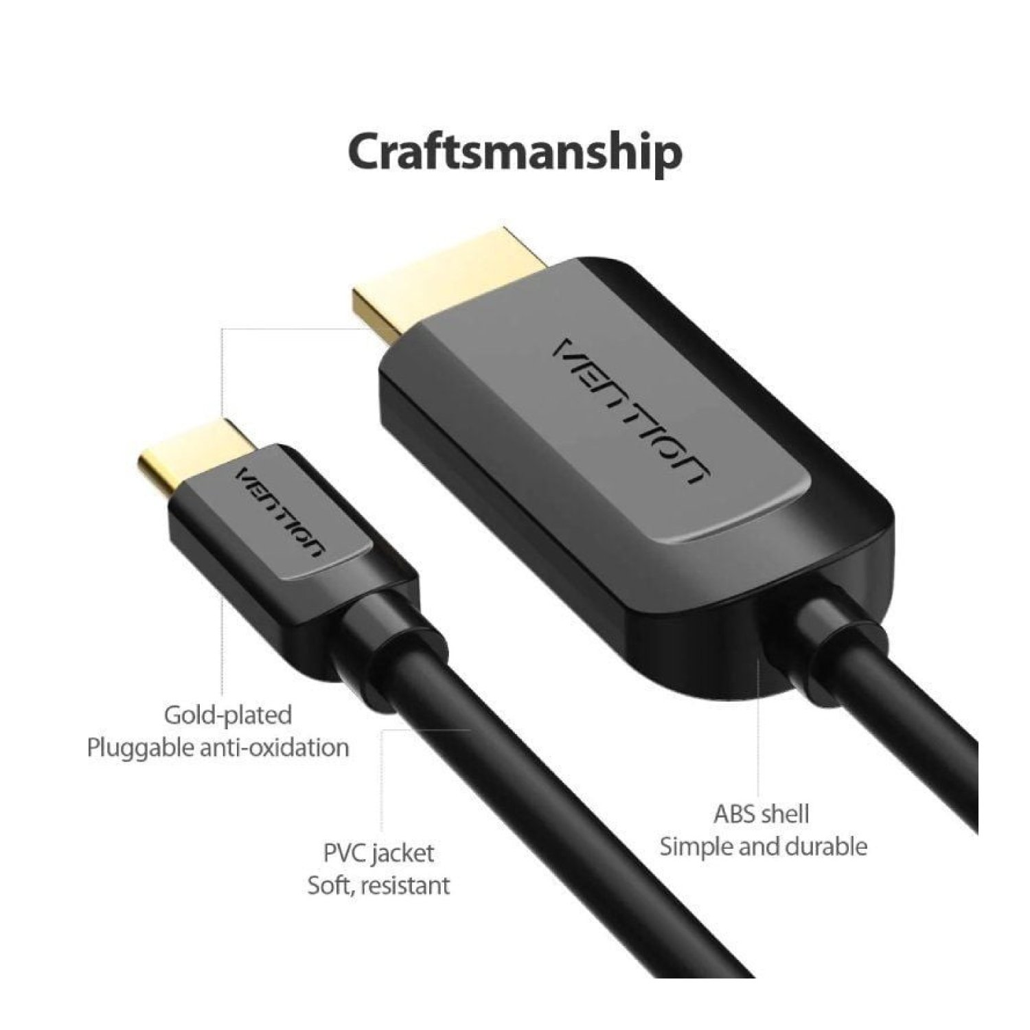 Cable Conversor HDMI 1.4 4K Vention CGUBG/ USB Tipo-C Macho - HDMI Macho/ 1.5m/ Negro