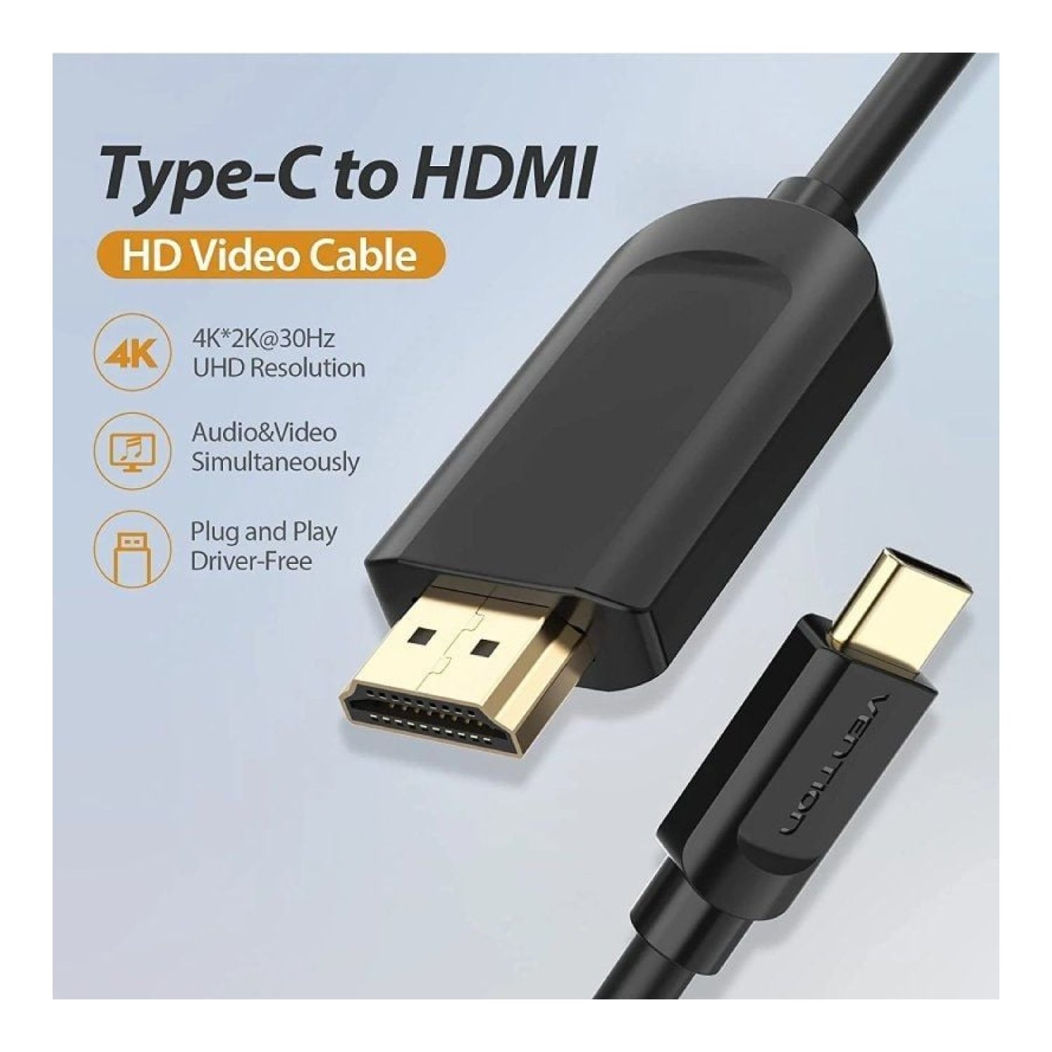 Cable Conversor HDMI 1.4 4K Vention CGUBG/ USB Tipo-C Macho - HDMI Macho/ 1.5m/ Negro