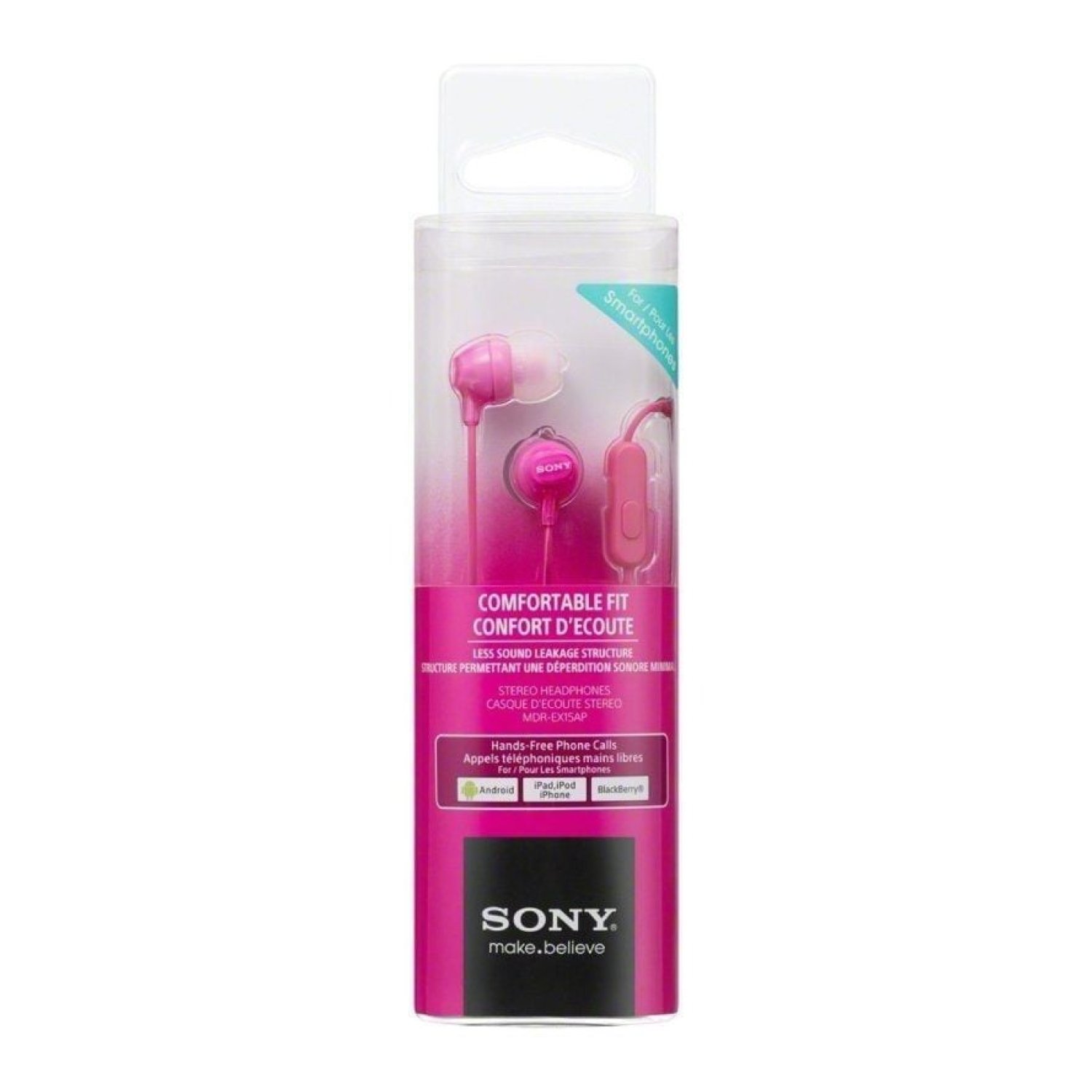 Sony MDR-EX15AP · Auriculares Intrauditivos · Micrófono integrado · Jack 3,5mm · Rosa