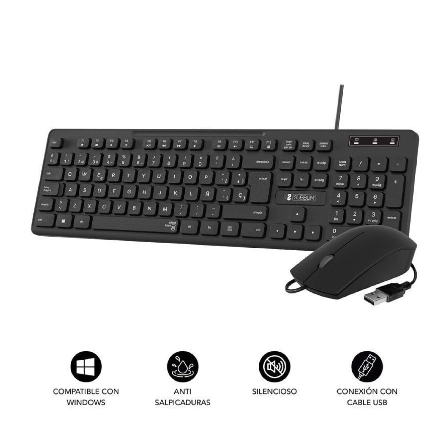 Subblim Combo Business Slim · Teclado + Ratón · Diseño Compacto