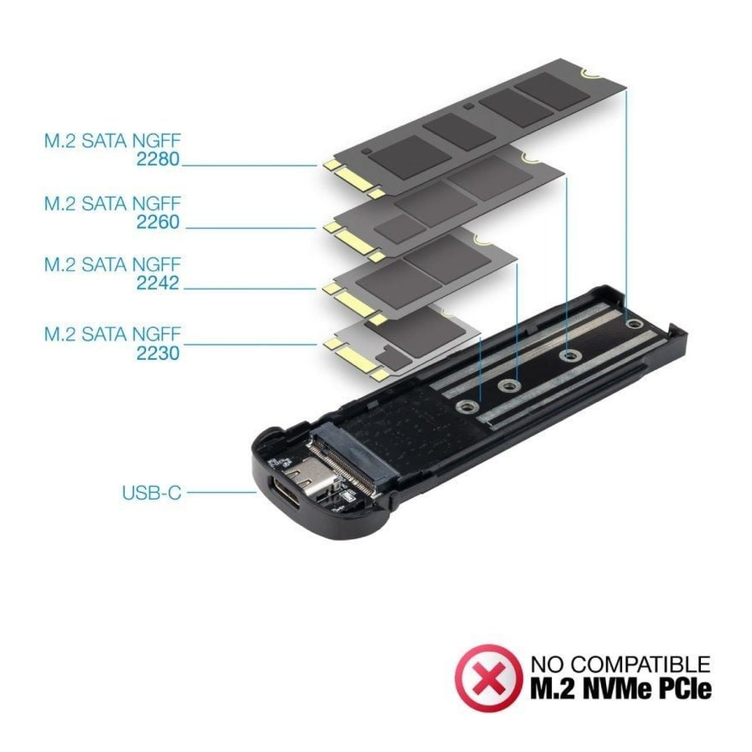 TooQ Caja Externa SSD M.2 · USB 3.1 Gen1 · Sin tornillos