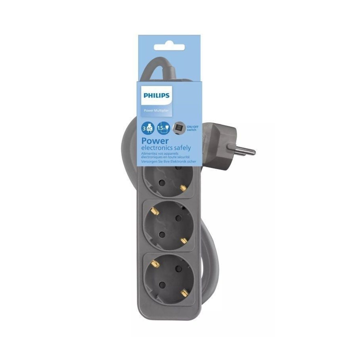 Philips CHP2134G · Regleta · 3 Tomas · Cable 1,5m · Gris