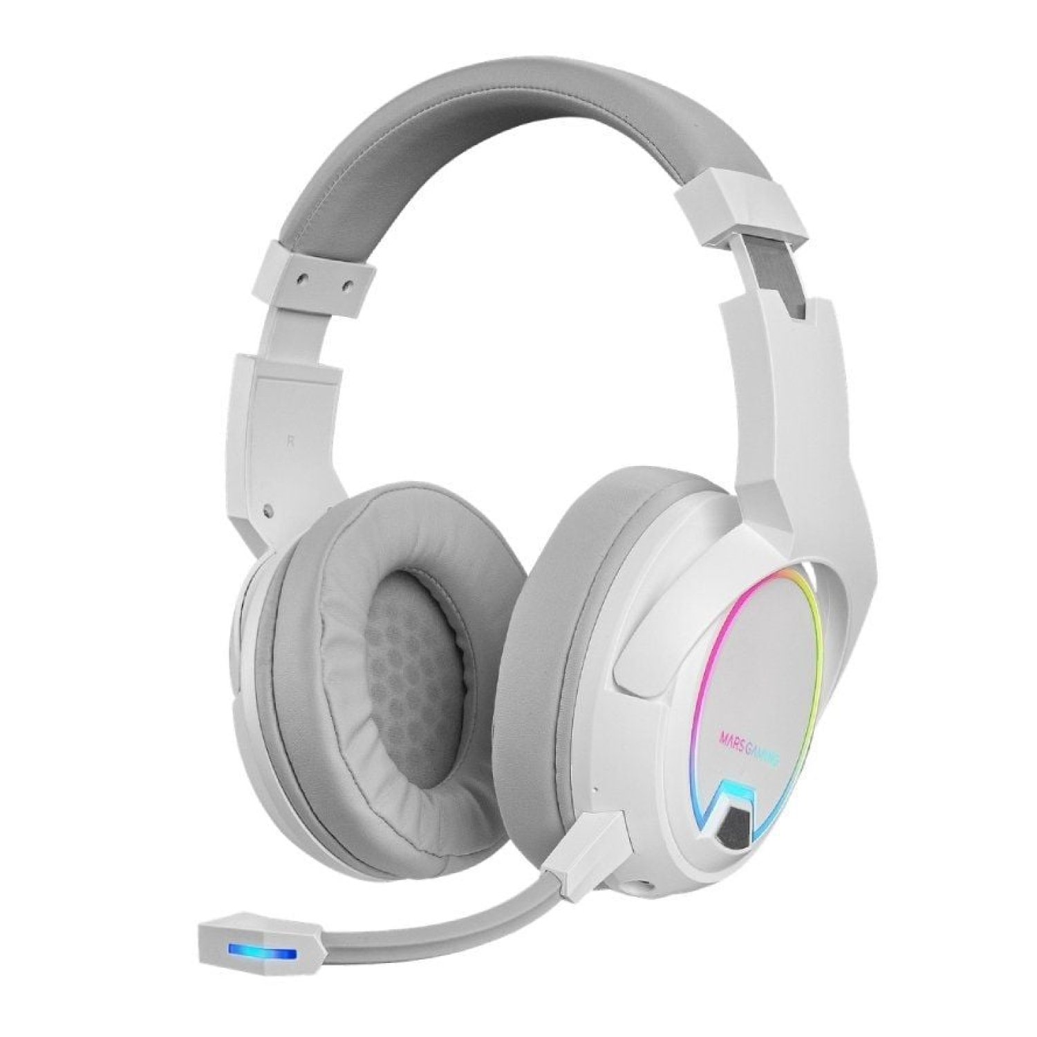 Mars Gaming MHW100 · Auriculares Gaming Inalámbricos · Micrófono · Jack 3.5 · Blancos