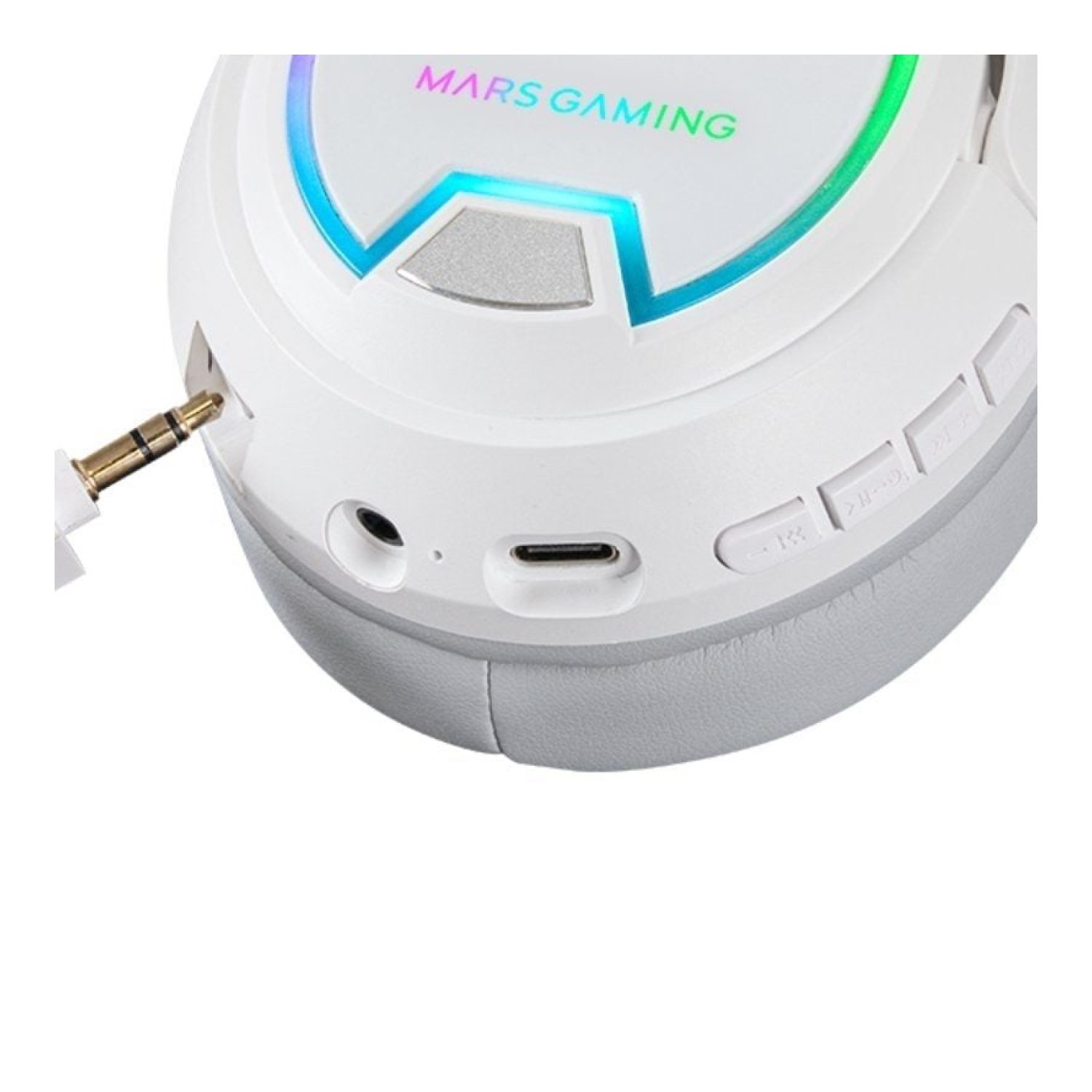 Mars Gaming MHW100 · Auriculares Gaming Inalámbricos · Micrófono · Jack 3.5 · Blancos