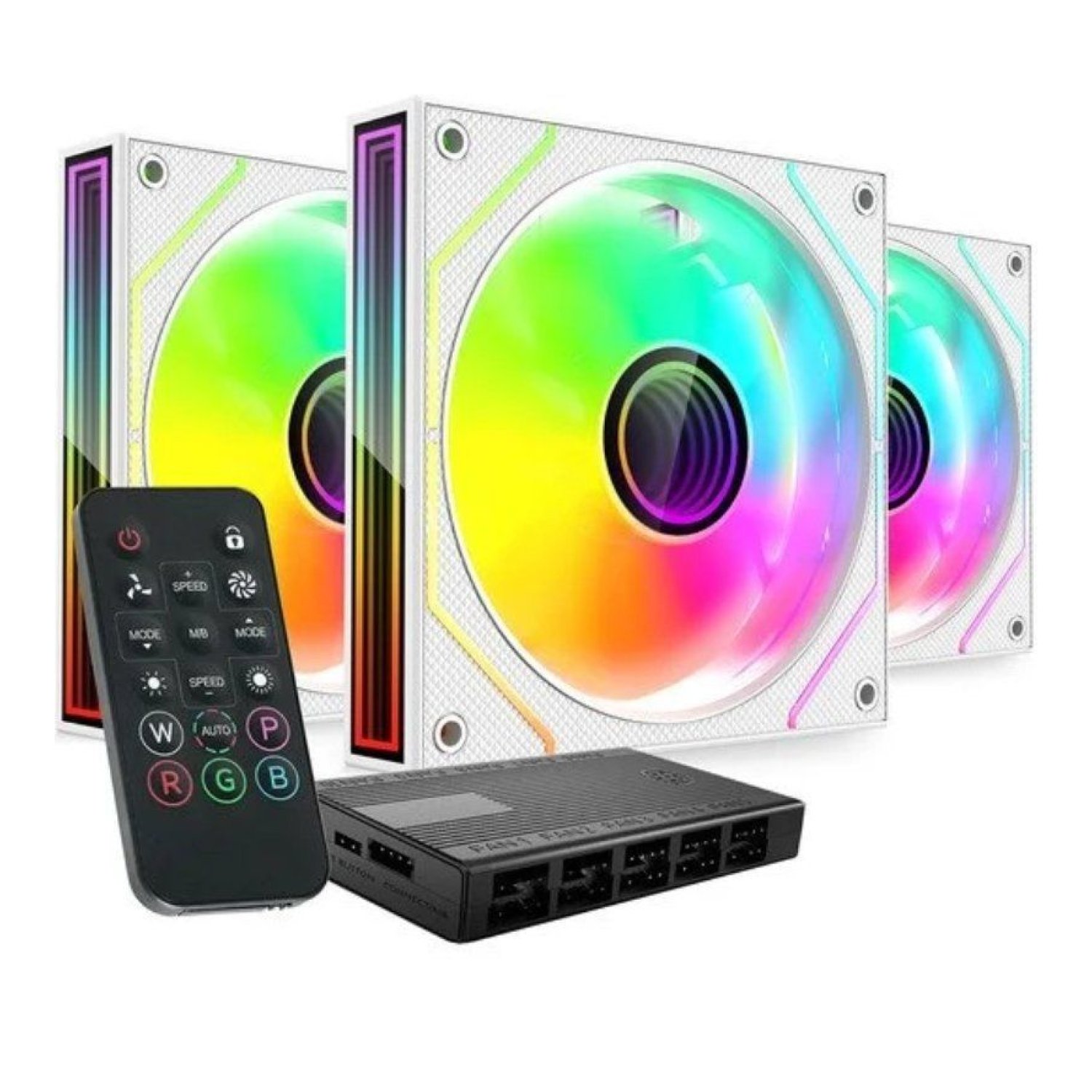 Mars Gaming MF-3DPROKIT · Pack 3 Ventiladores 12cm · ARGB · Control Remoto · Blanco