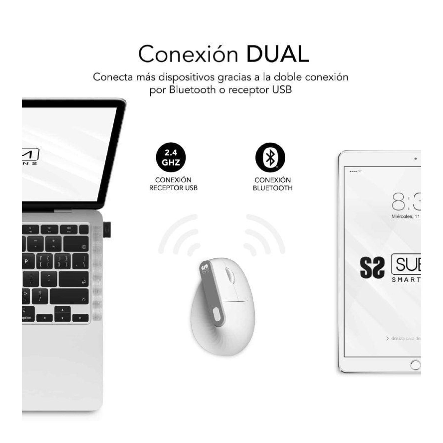 Subblim Nature Vertical Ergo · Ratón Inalámbrico · 4000 DPI · Batería Recargable · Blanco