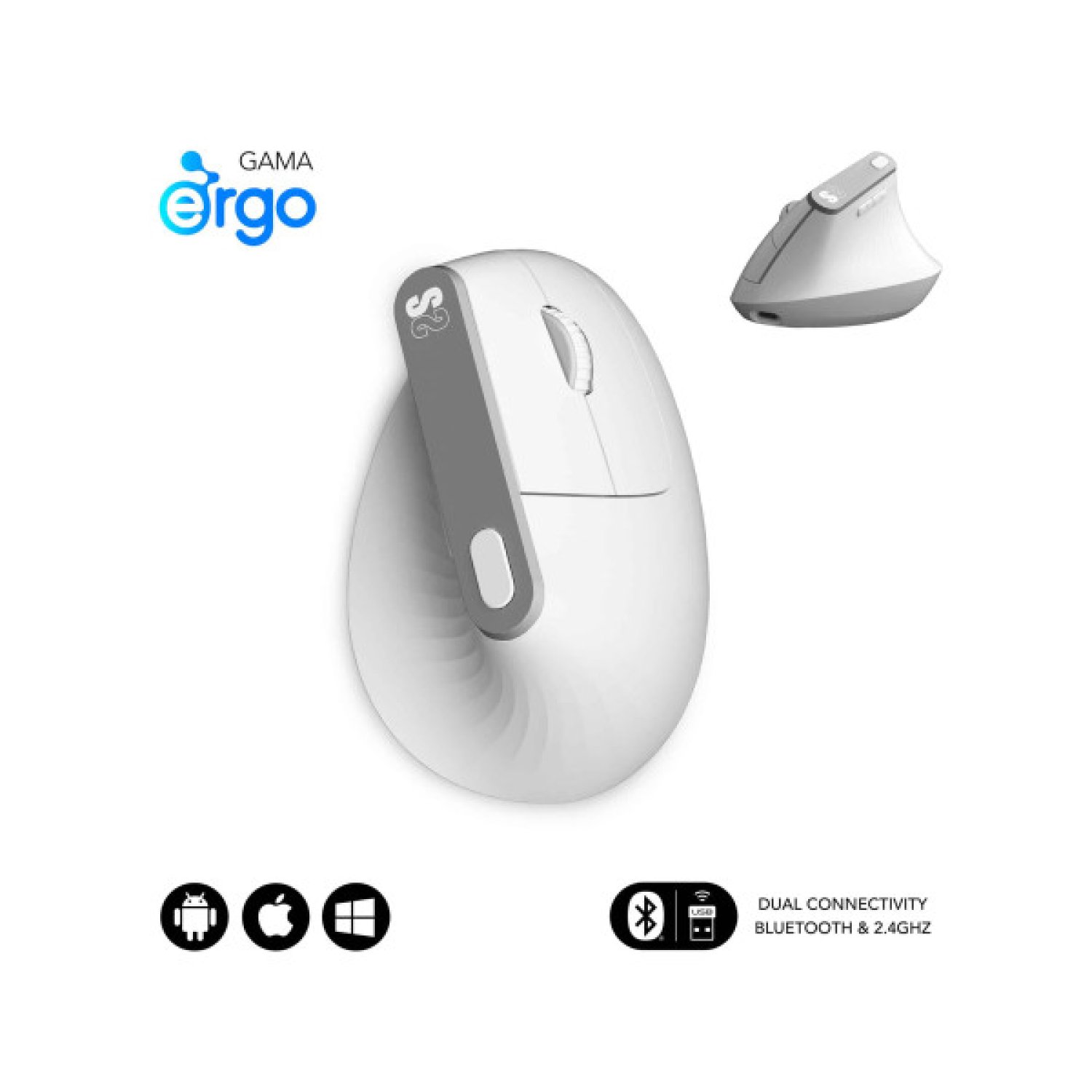 Subblim Nature Vertical Ergo · Ratón Inalámbrico · 4000 DPI · Batería Recargable · Blanco