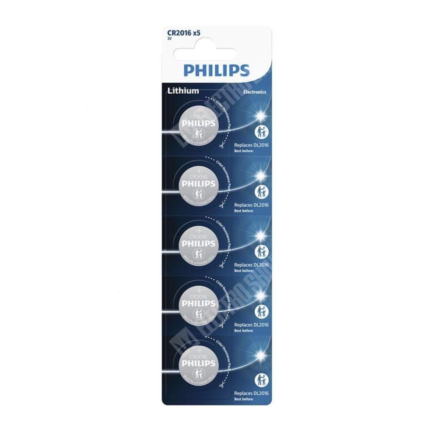 Philips CR2016 · Pack 5 Pilas de Botón · Lithium · 3V