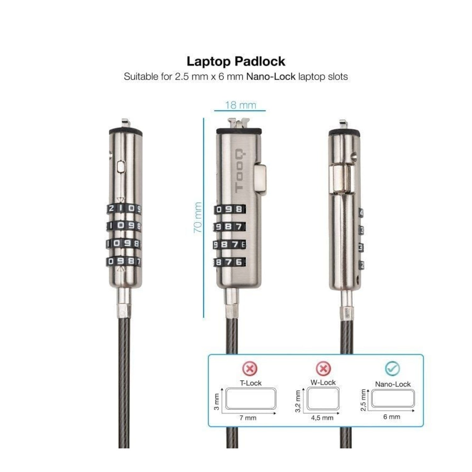TooQ Cable Seguridad NANO Portátiles · 1,5m