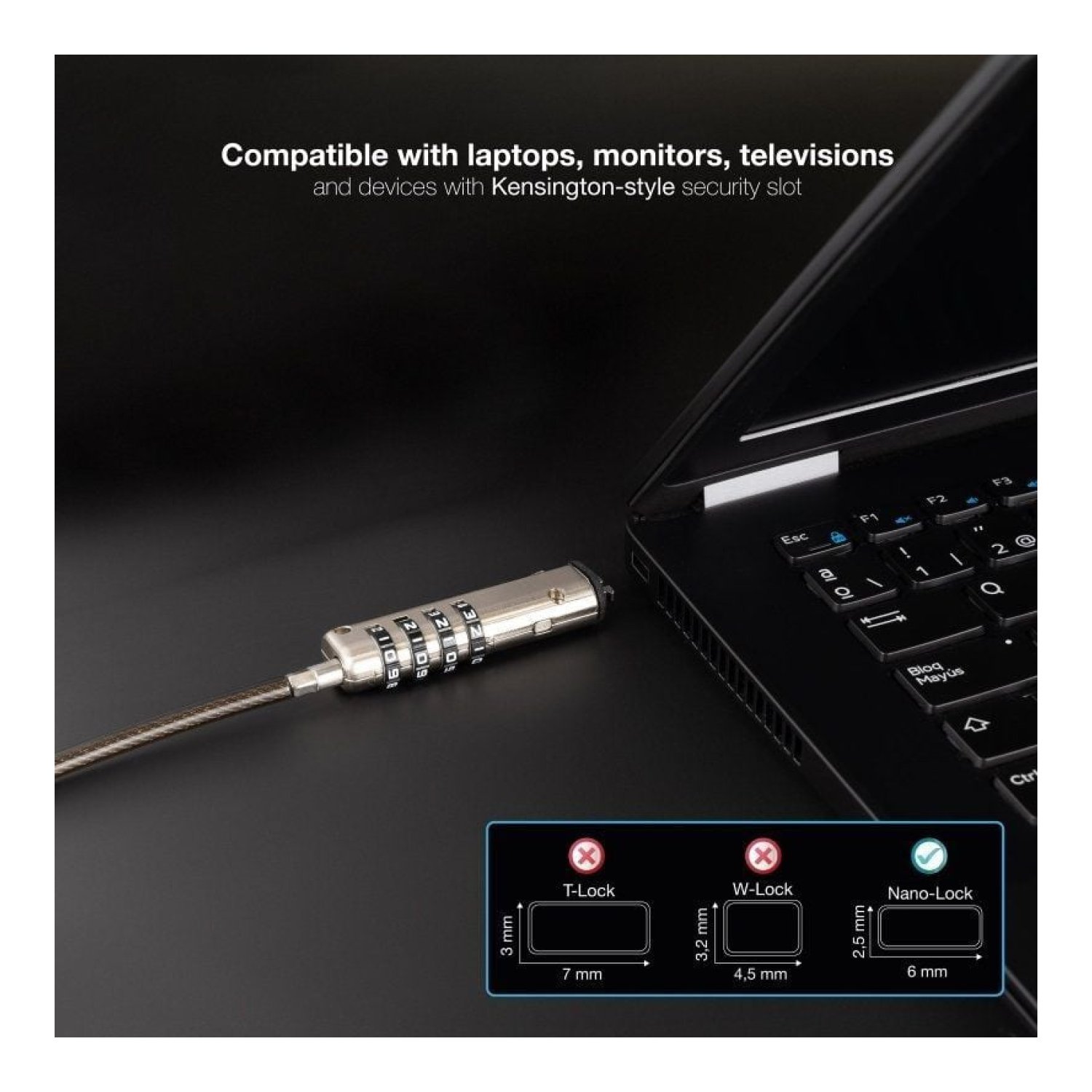 TooQ Cable Seguridad NANO Portátiles · 1,5m