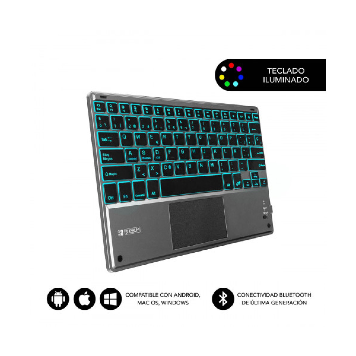 Subblim Teclado Inalámbrico Compacto · Touchpad · Retroiluminado · Gris