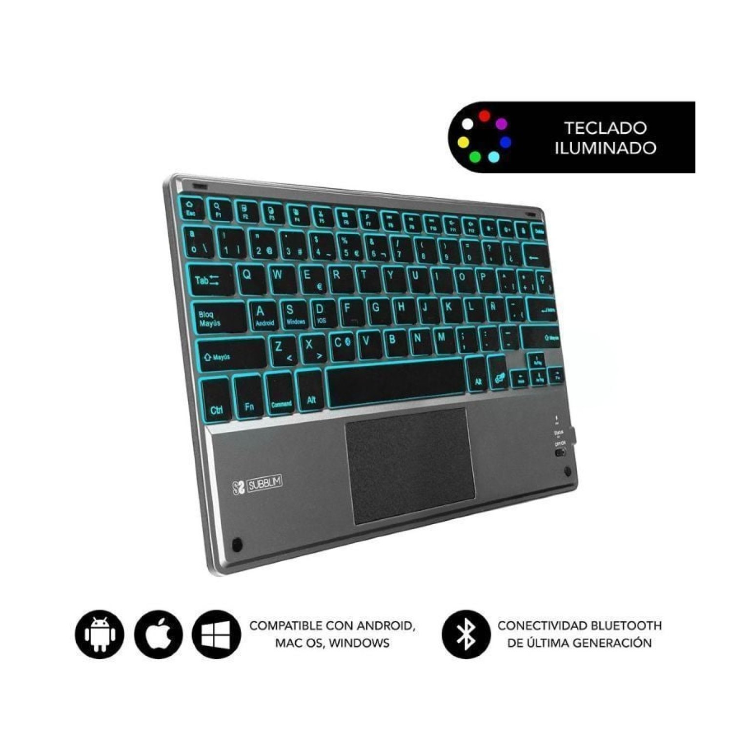 Subblim Teclado Inalámbrico Compacto · Touchpad · Retroiluminado · Gris