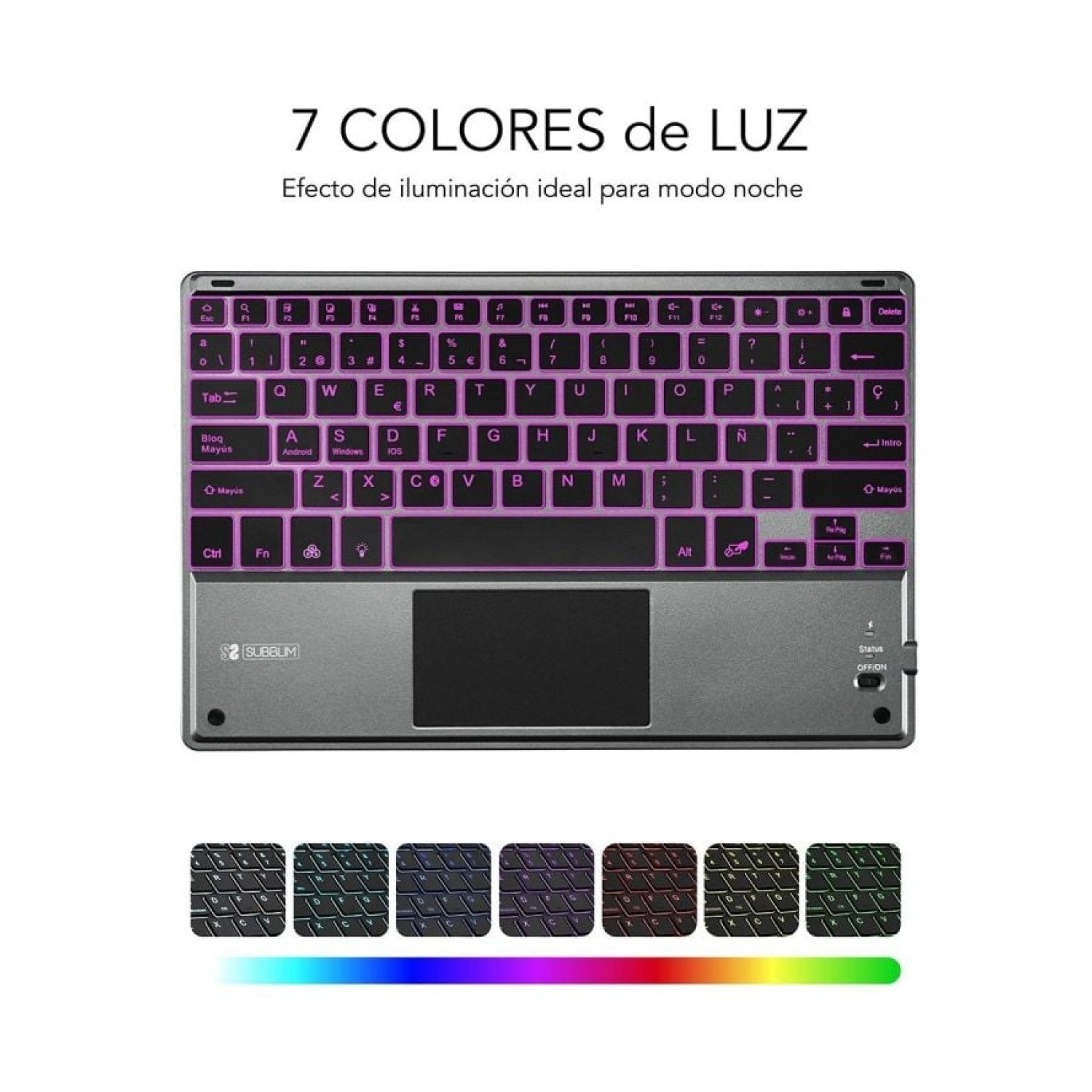 Subblim Teclado Inalámbrico Compacto · Touchpad · Retroiluminado · Gris