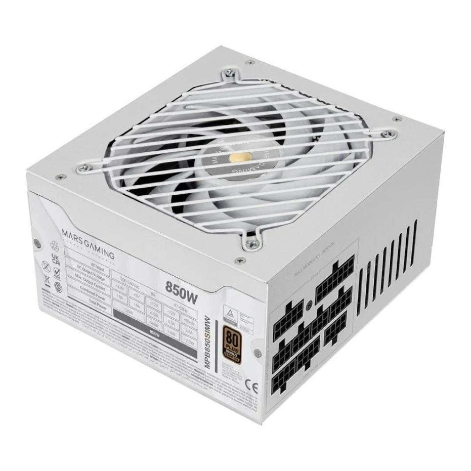 Mars Gaming MPB850SIM · 850W · 80 Plus Bronze · Ventilador 14cm · Blanca