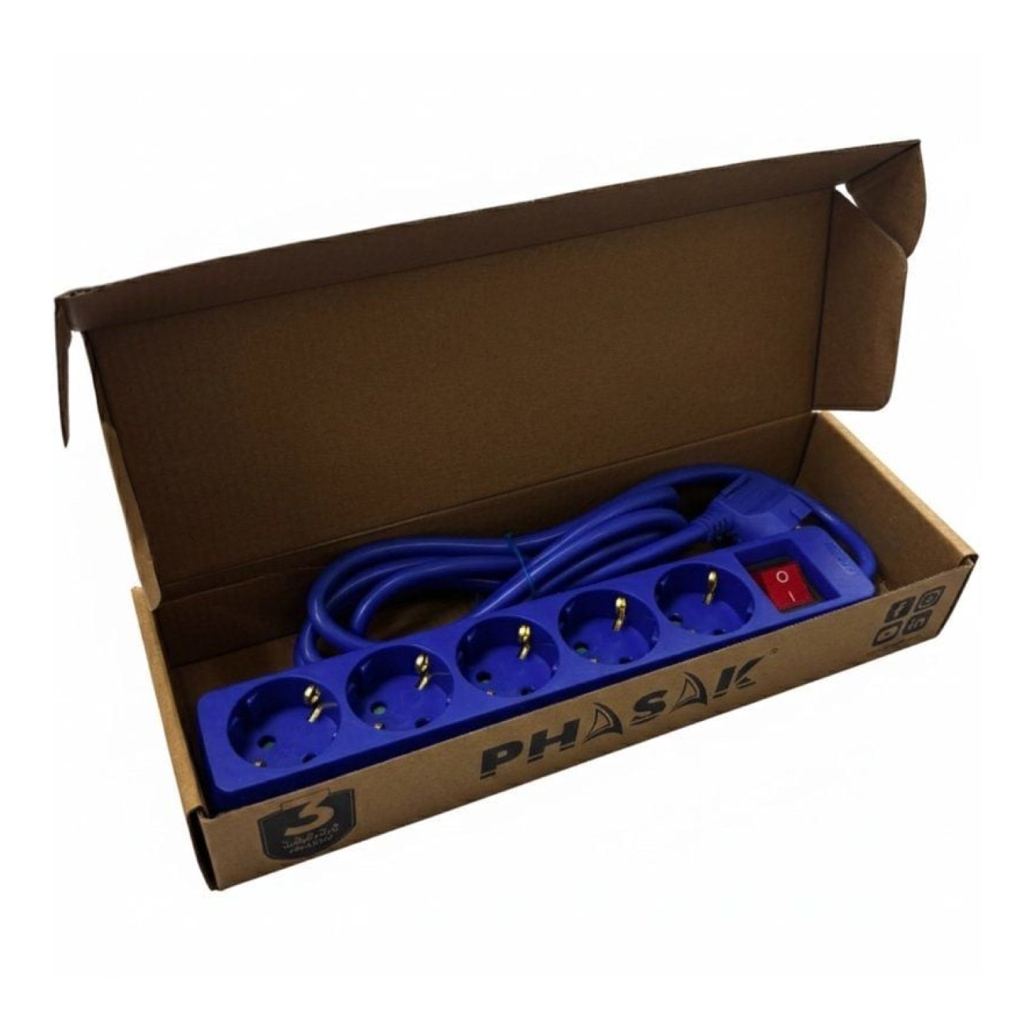 Phasak BN 0825 · Regleta 5 Tomas · Cable 1,8m · Azul