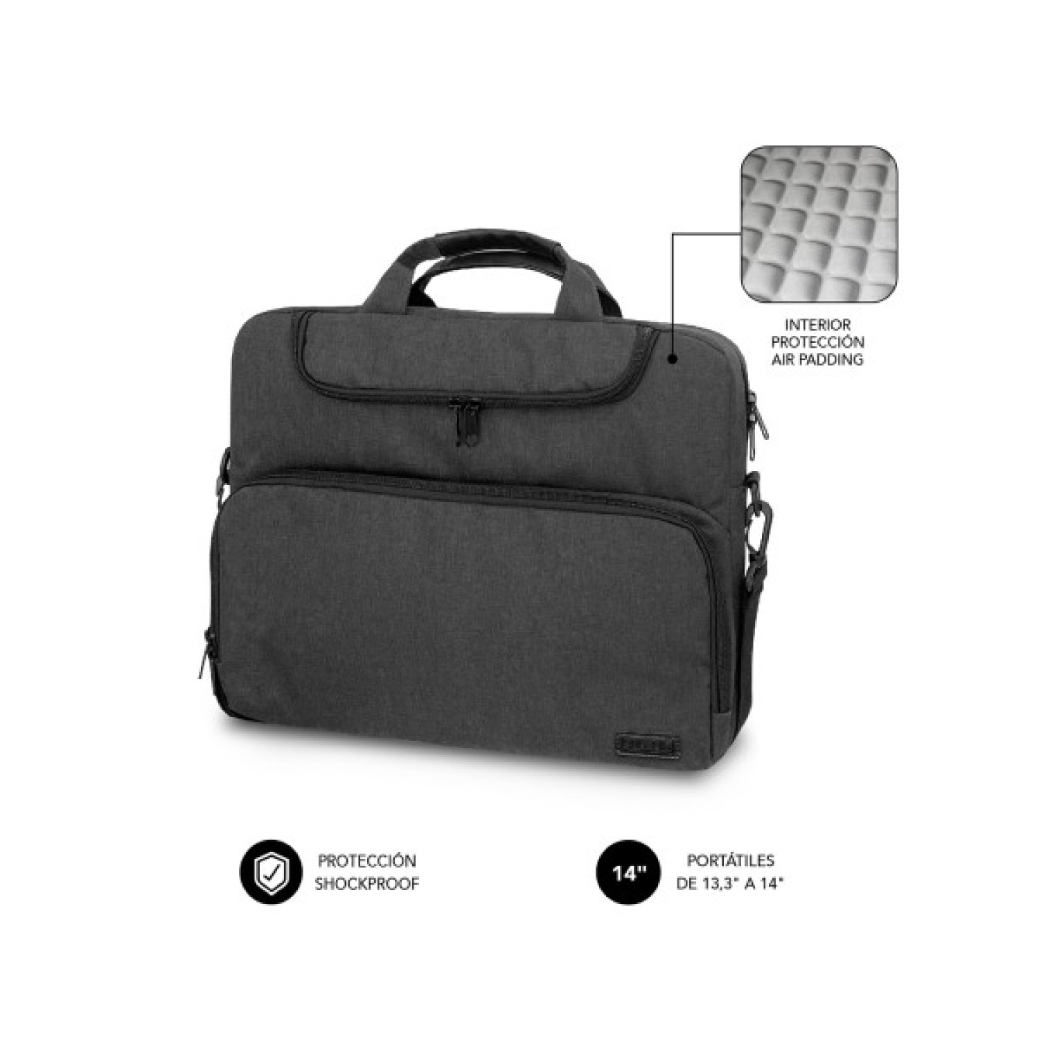 Subblim Air Padding · Maletín para Portátiles · Hasta 14" · Gris Oscuro
