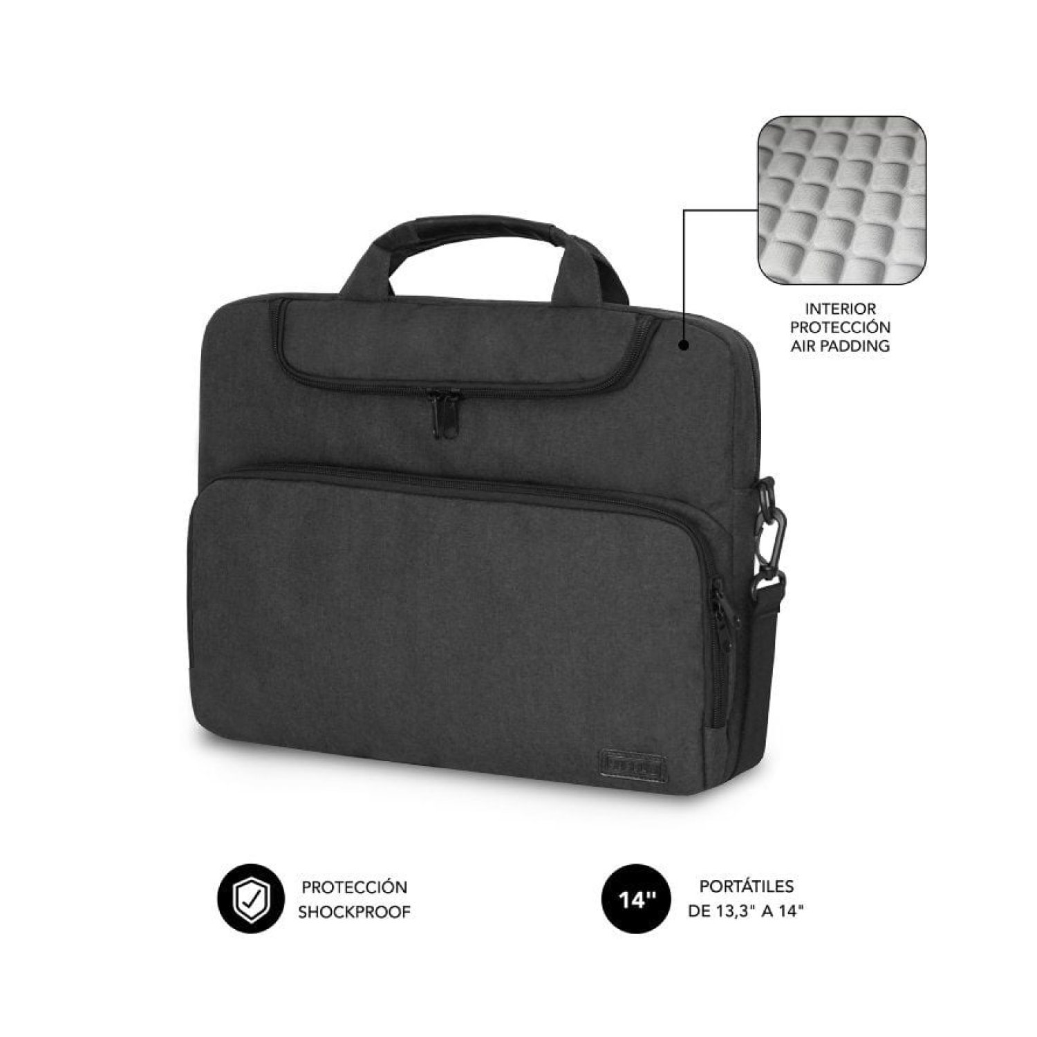 Subblim Air Padding · Maletín para Portátiles · Hasta 14" · Gris Oscuro