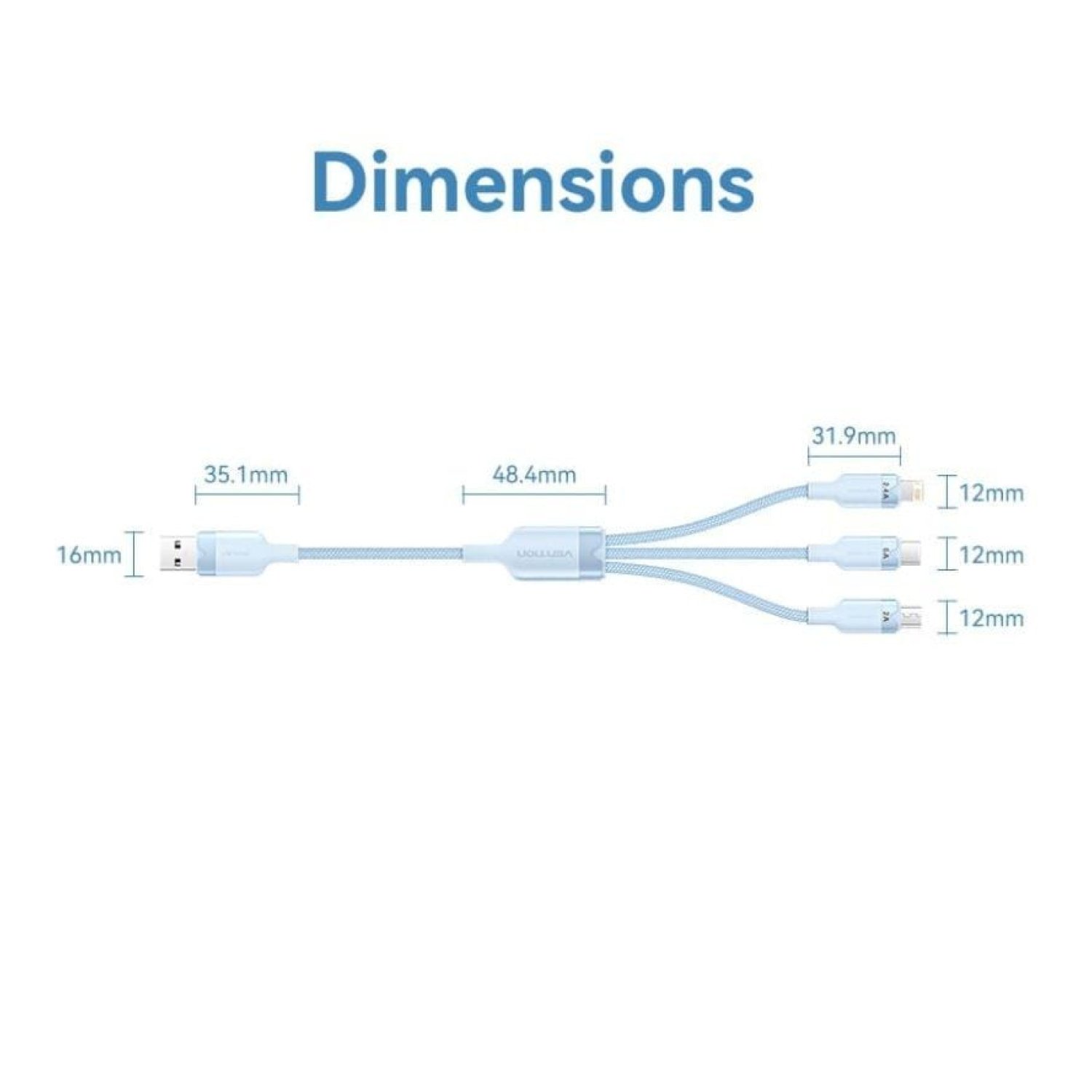 Vention Cable USB 2.0 Lightning · 1,5m · Conector 3 en 1 · Blanco