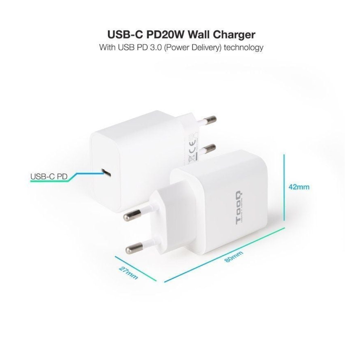 TooQ Cargador de Pared · USB-C · 20W
